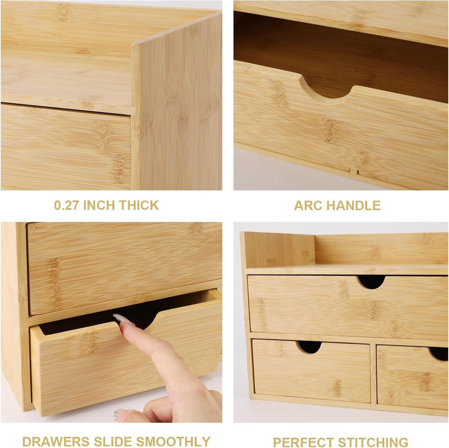 Bamboo Desk Organizer With Drawers Countertop Drawers 3 Drawers Counter Storage Box Corner Desk Organizer for Home Office No Assembly Required