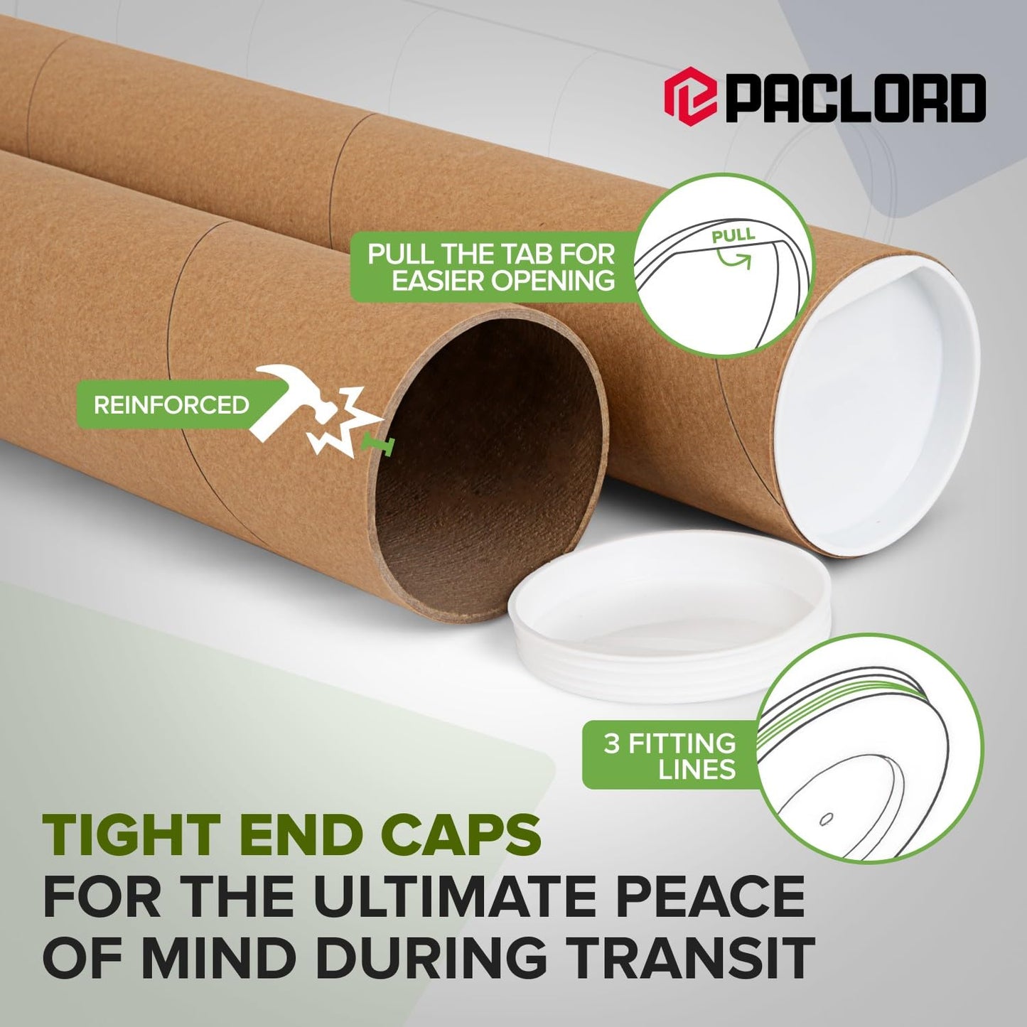 3" x 36" Reinforced Kraft Paper Mailing Tubes, Pack of 12 Tubes with 2 Caps Each – USPS Approved Poster Tube – Made in USA Cardboard Tube for Shipping and Storing Posters, Prints, Artwork, Documents