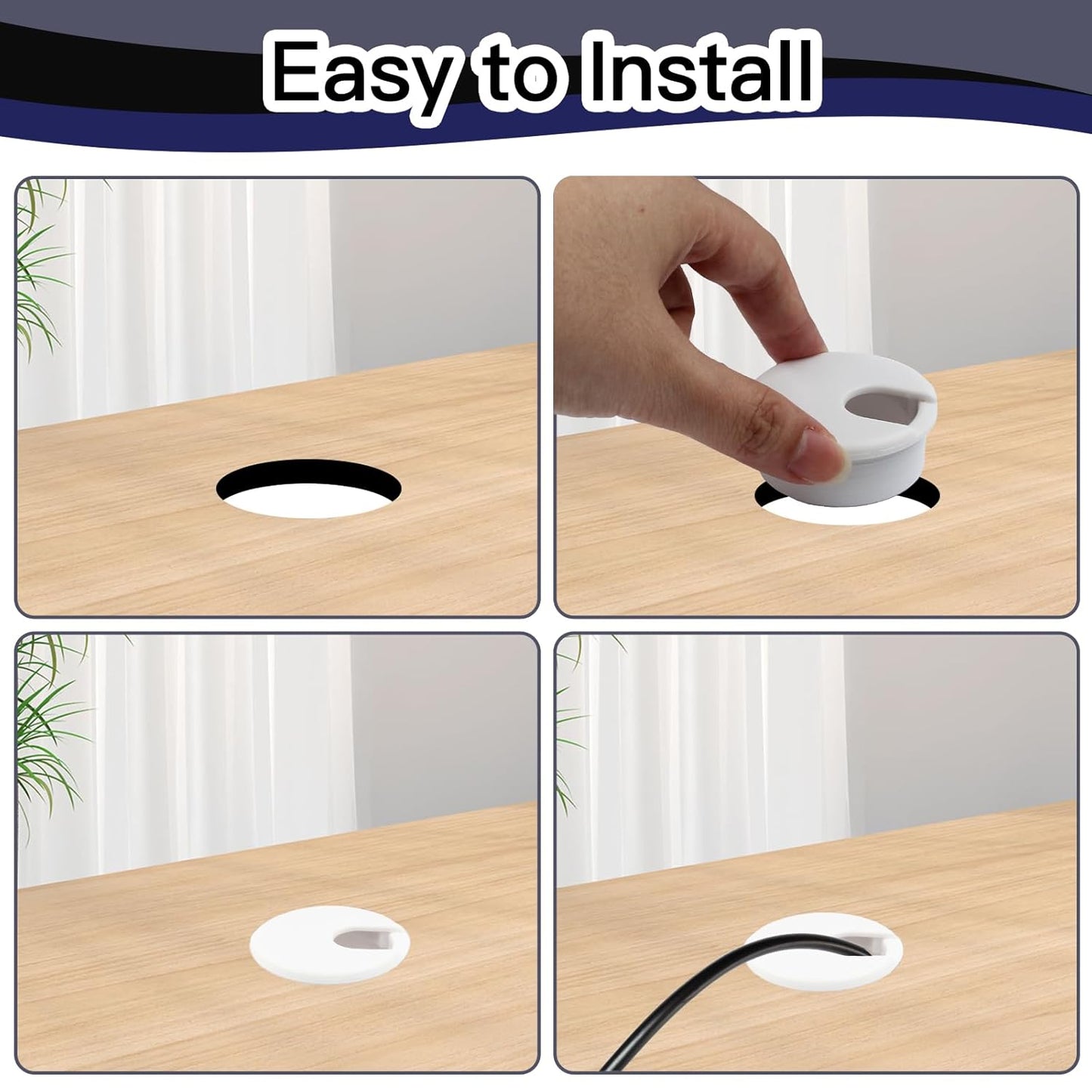 2pcs 1-1/2 Inch Desk Grommet, Plastic Desk Hole Cover, White Cable Hole Cover, Desk Hole Grommet for Wire Cord Organizing Office Computer Desk