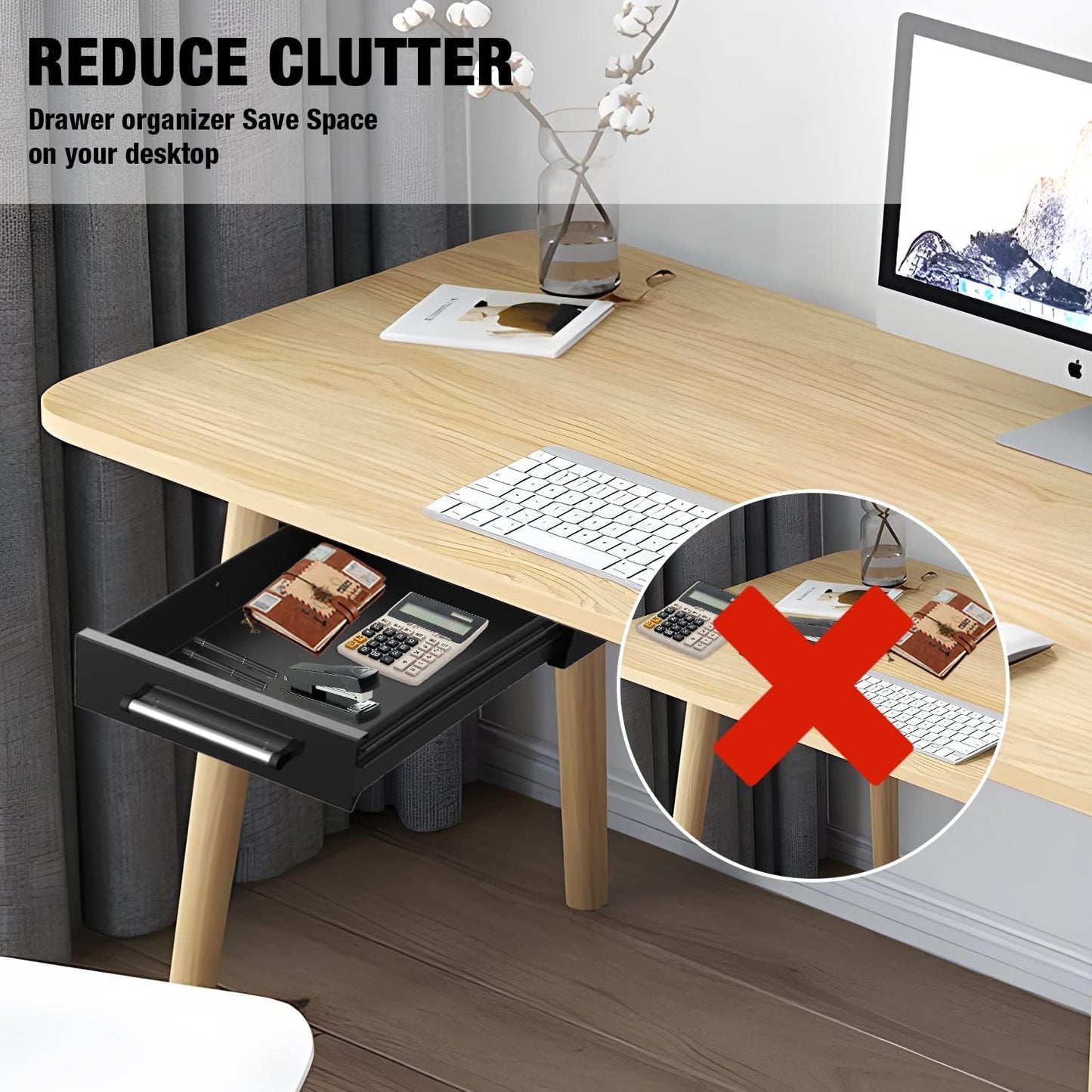 UNITEDPOWER Under Desk Drawer Storage, Pull-Out Office Hidden Counter Drawer, Metal Sliding Organizer Mount Below Table, Optional Bracket Height, Black