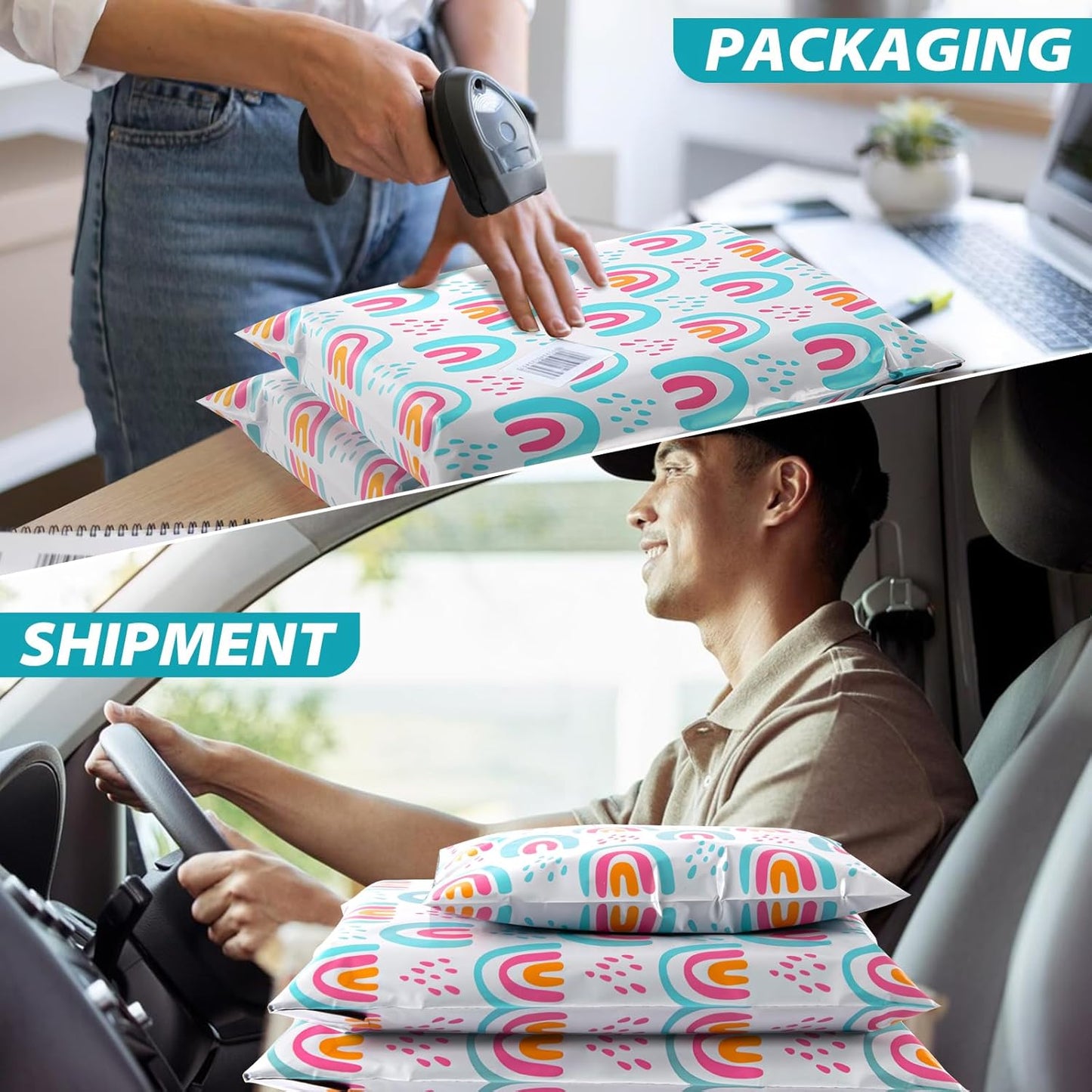 Oududianzi Poly Mailers 10x13, 100Pack Shipping Bags, Self-Seal Polymailers Mailers Poly Bags, Packaging Bags for Small Business and Clothing - Rainbow