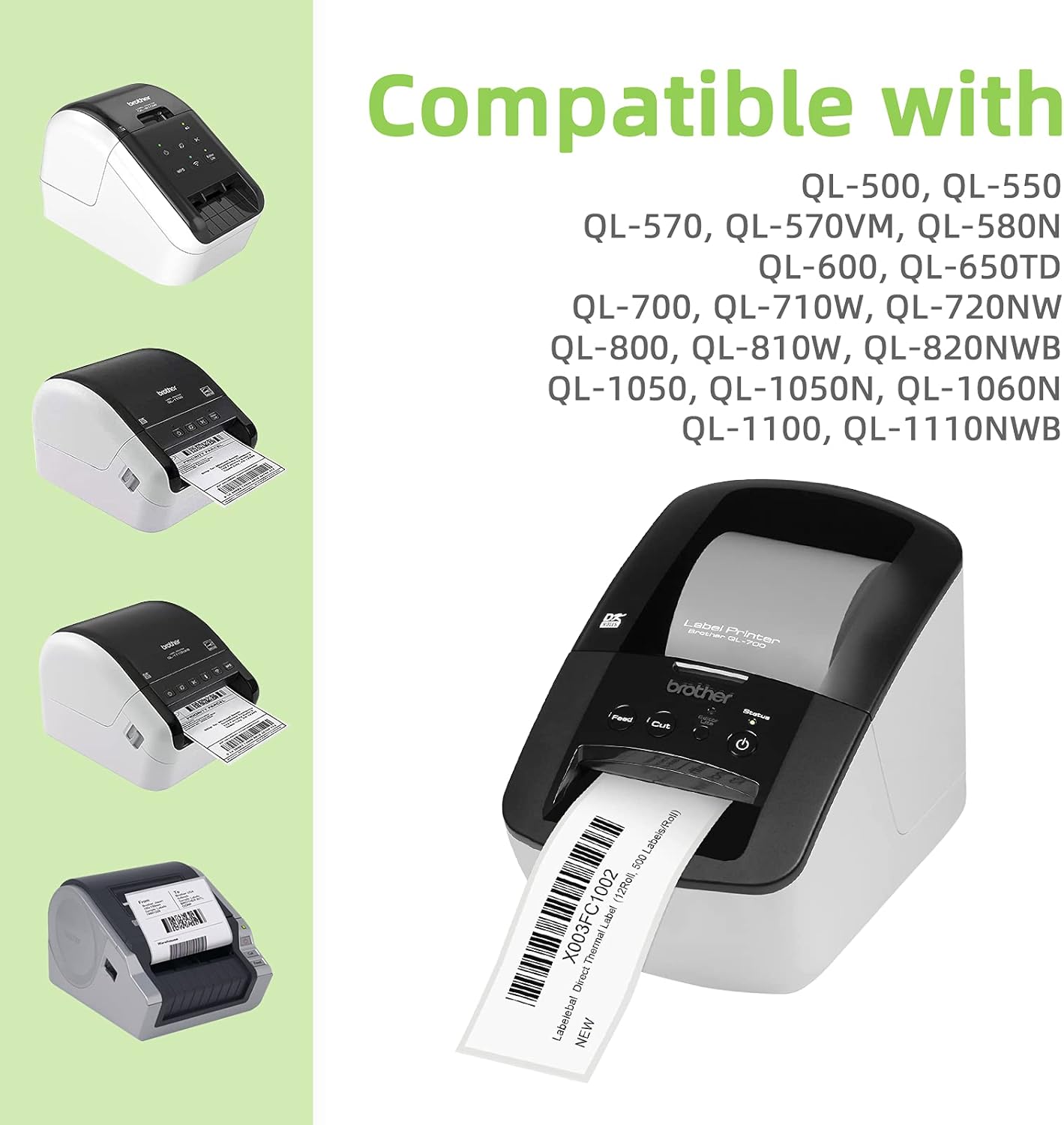 Compatible Standard Address Labels Replacement for Brother DK-1201 (1.1" X 3.5β), Use with Brother QL Label Printers (12 Rolls + 1 Reusable Cartridge, 400 Labels/Roll)