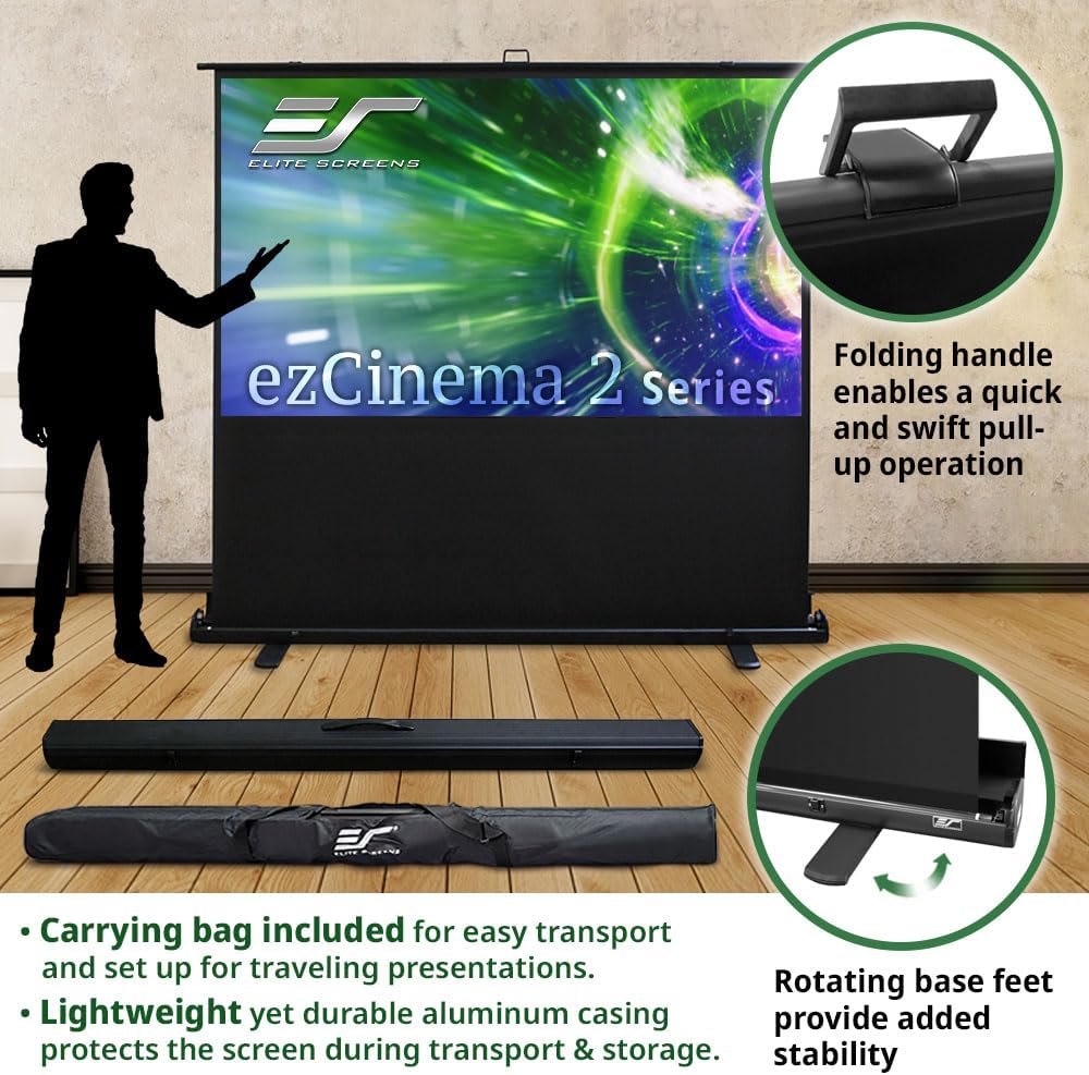 Elite Screens ezCinema 2, 70-inch 16:9, Manual Floor Pull Up Scissor Backed Projector Screen, Portable Home Theater Office Classroom Projection Carrying Bag, US Based Company 2-Year Warranty, F70XWH2