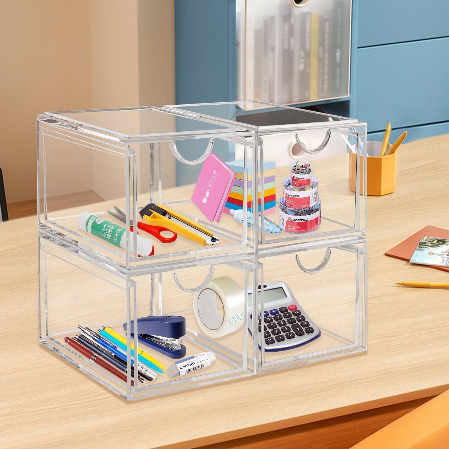 AMEITECH 2 Pack Clear Stackable Storage Drawer, Bathroom Makeup Organizer, Plastic Storage Bins, Acrylic Organization and Storage for Vanity, Kitchen Cabinets, Pantry, Undersink