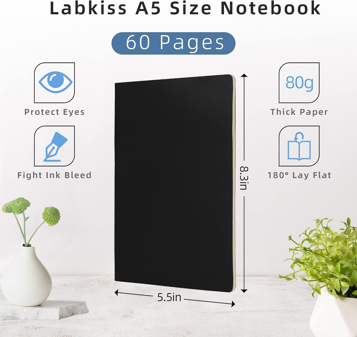 24 Pack Blank Notebook & Journal Bulk, Black Cover, Unlined Plain Thick Paper, A5 Size, 5.5x8.3 inch, 60 Page, Small Sketchbook Subject Note Pad Set for Women Men Kids Traveler Student Office