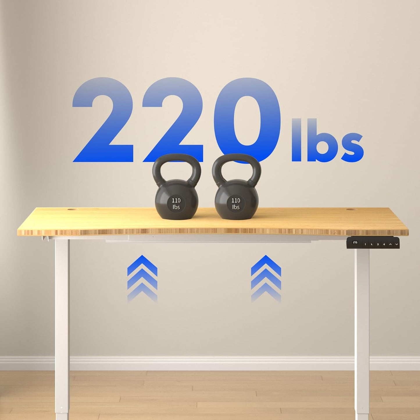 FLEXISPOT E3 Bamboo Dual Motor 60x30 Inch Electric Height Adjustable Standing Desk Whole-Piece Board Sit Stand Up Desk (White Frame + Bamboo Curved Desktop)
