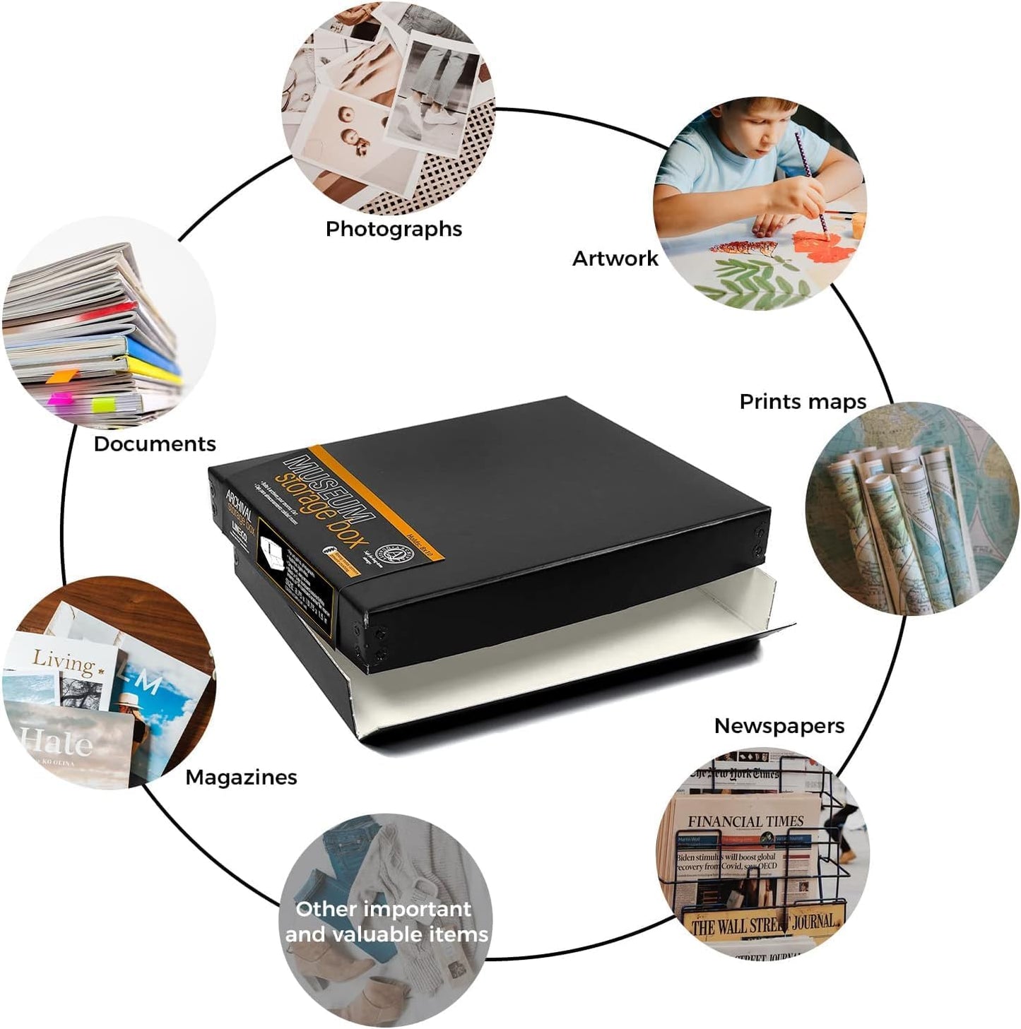 Lineco Museum Archival Storage Box, 8.75x10.75x1.5 in. Drop Front Design. Acid-Free with Metal Edge. Organize Photos, Pictures, Prints, Documents, Crafts, DIY. Black, 2 Pack