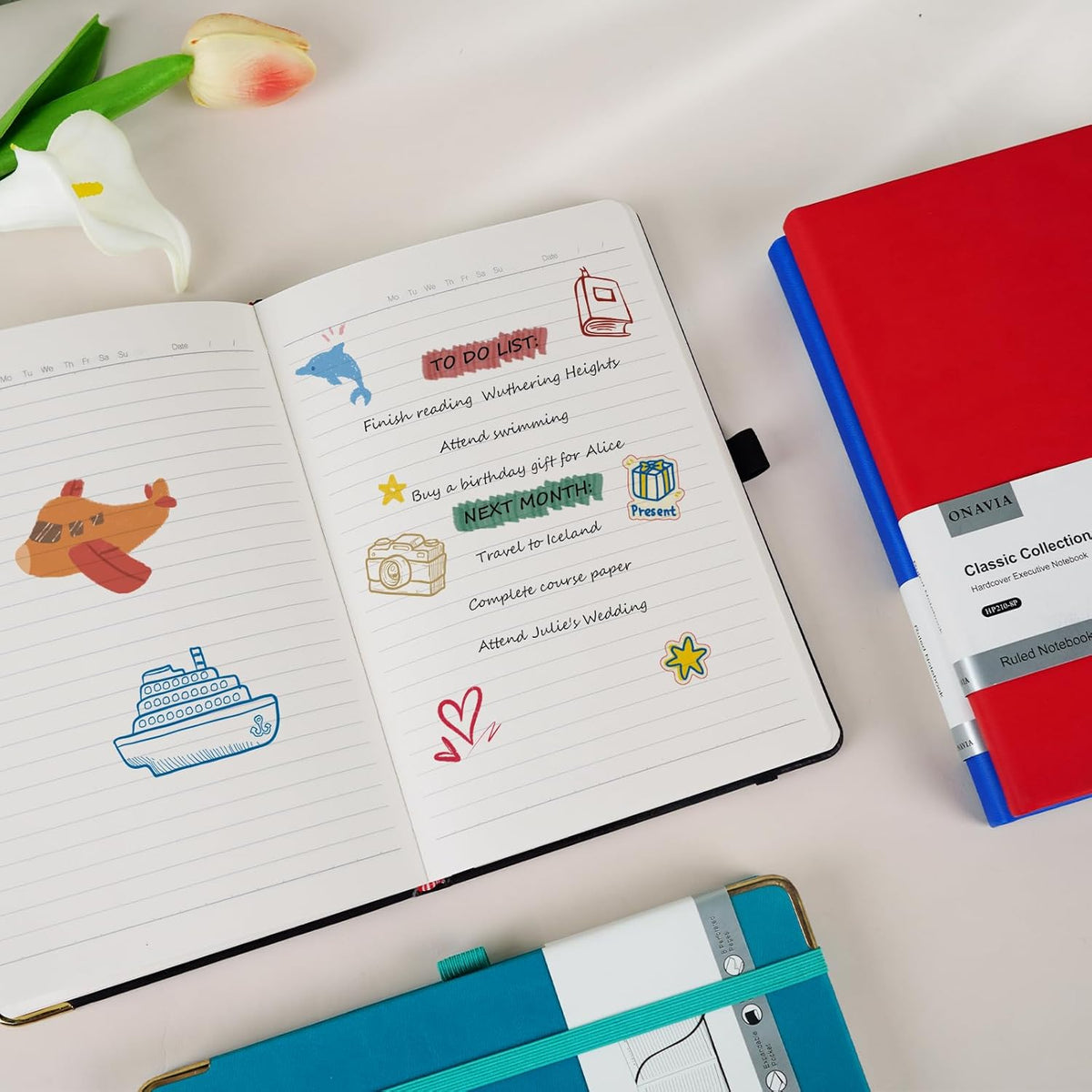 A5 Lined Journal Notebook - 100 GSM Thick Paper, 4 Pack Hardcover Journaling Notebooks for Writing, Work, Travel, School, College Ruled Journals for Women Men, PU Leather Note Books, 5.5βx8.3β