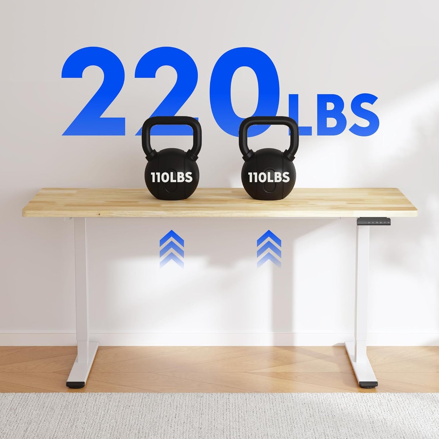 FLEXISPOT E3 Solid Wood Dual Motor Standing Desk 55x24 Inch Whole-Piece Board Electric Height Adjustable Stand Up Desk (White Frame + Rubber Wood Desktop)
