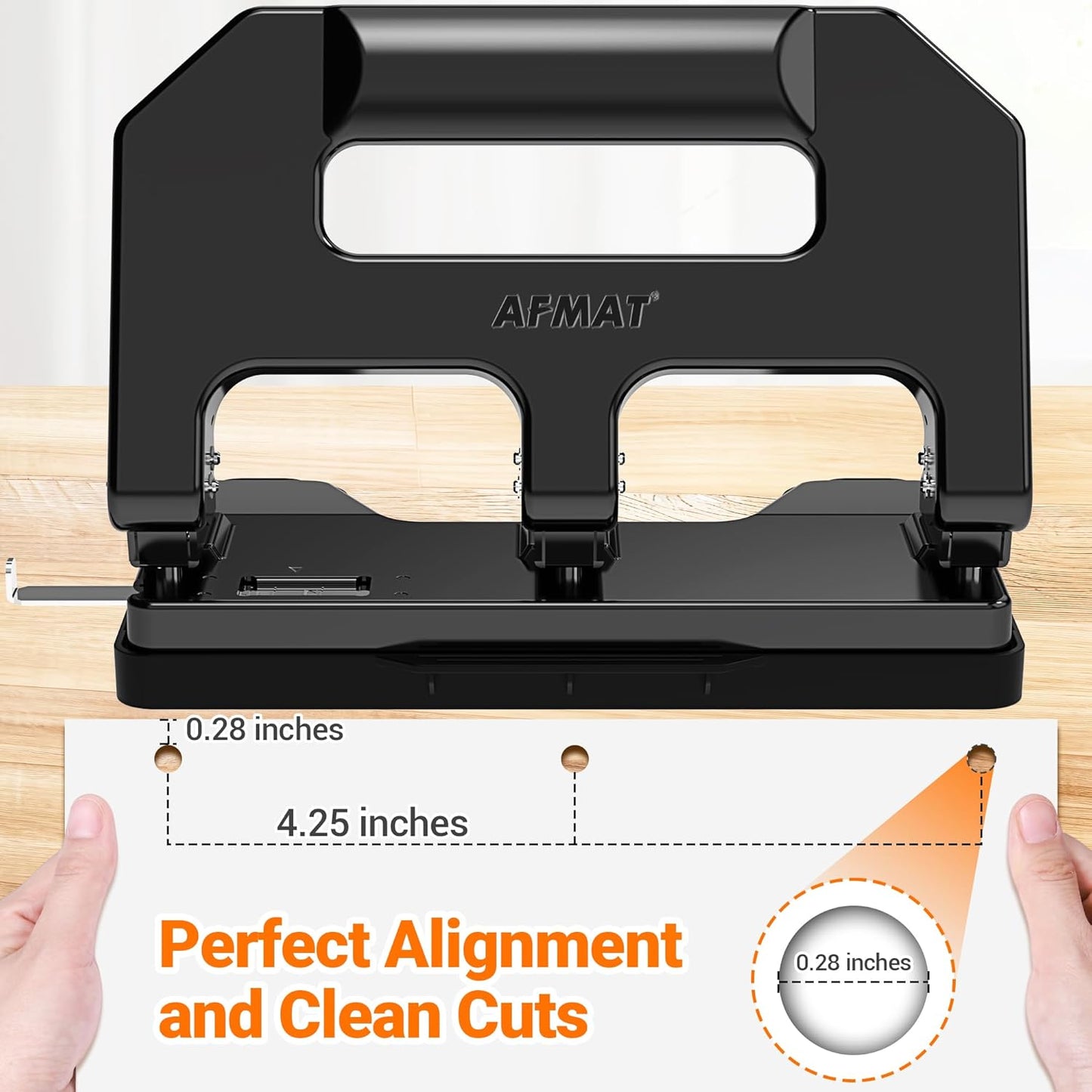 3 Hole Punch Heavy Duty, AFMAT 3 Hole Puncher for Binder, 40-Sheet Three Hole Punch w/ 10000+ Uses, Metal Hole Puncher 3 Ring, 50% Reduced Effort, Bulit-in S.S. Paper Guide, Model: HPX1 (Black)