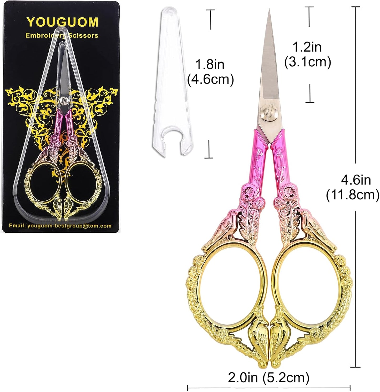 Sewing Embroidery Scissors – Small Precision Detail Scissor for Craft, Artwork, Needlework Yarn, Handicraft DIY Tool, Thread Snips, 4.6in Pink Cute Bird Shears