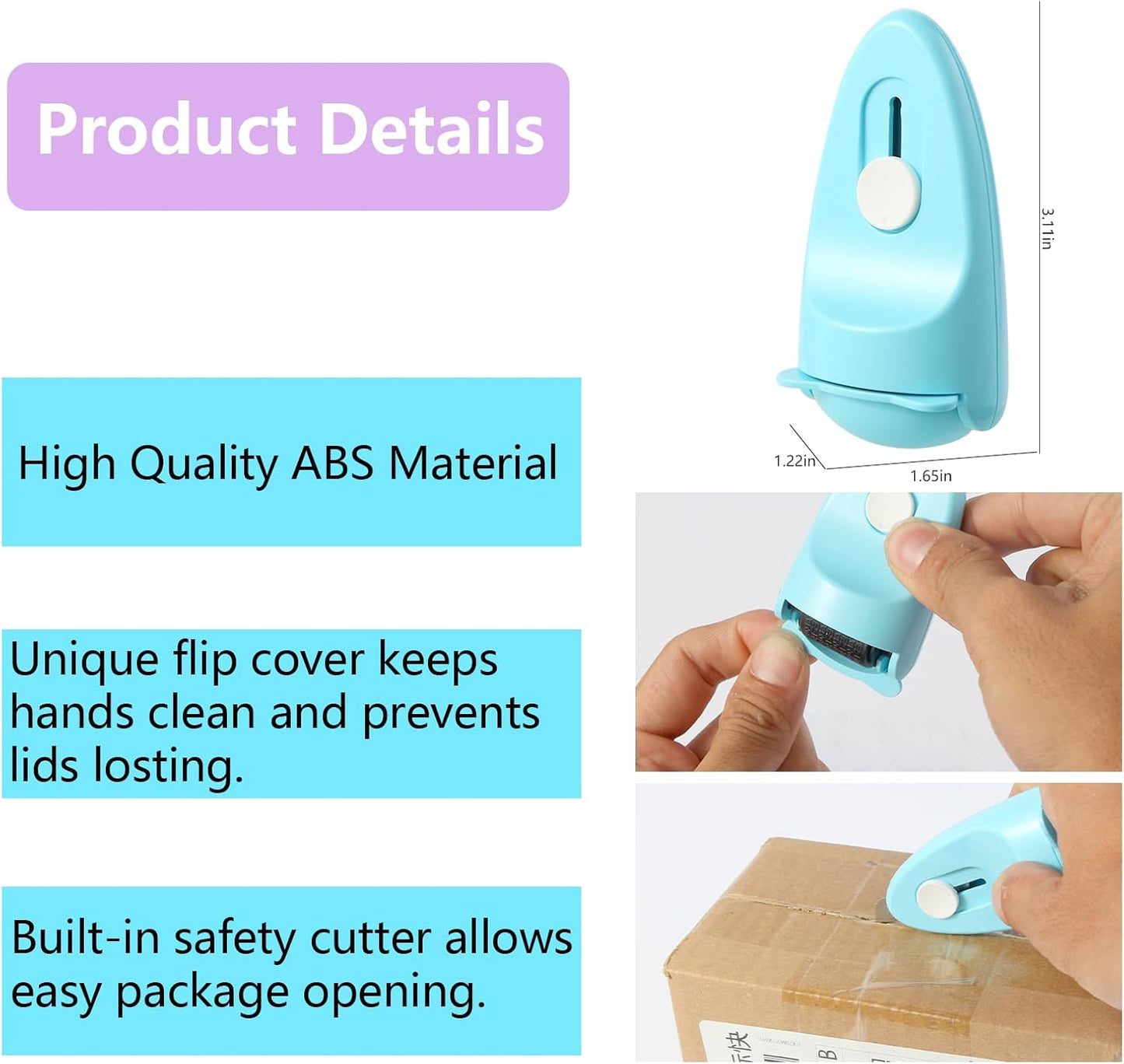 Identity Privacy Protection Roller Security Stamp 2Packs - Guard Your ID with Refillable Ink, Built-in Cutter & Flip Cover Design, Compact Privacy Safety Tool for Document, Mail, etc. (Blue)