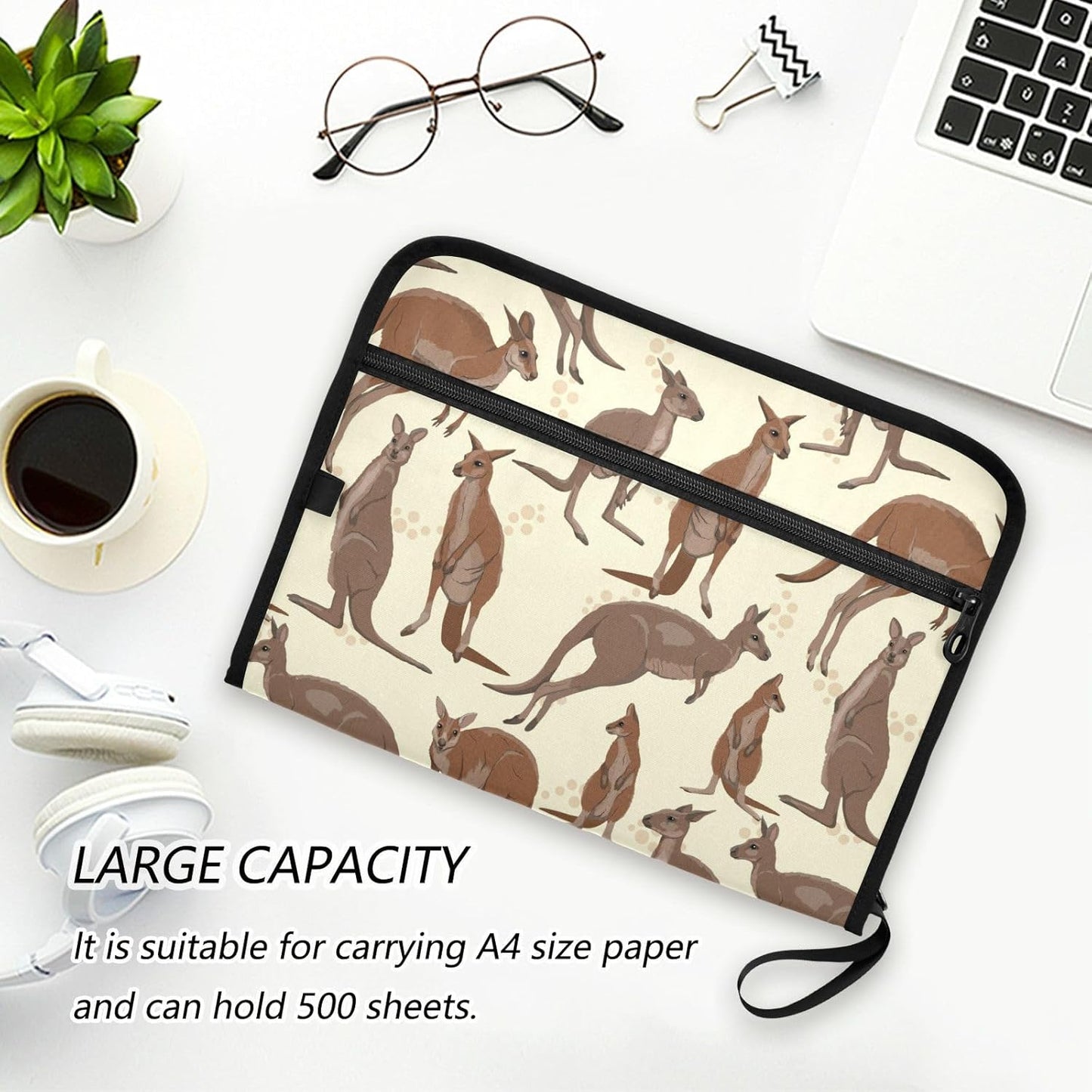 Gredecor 13 Pockets File Folder Organizer A4/Letter Water Resistant Australian Big Red Kangaroo Document Bag with Zipper Filing Folder Expanding File Pouch Storage for School Office
