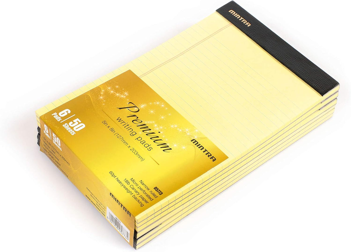 Mintra Office Legal Pads - ((PREMIUM CANARY 6pk, 5in x 8in, NARROW RULED))