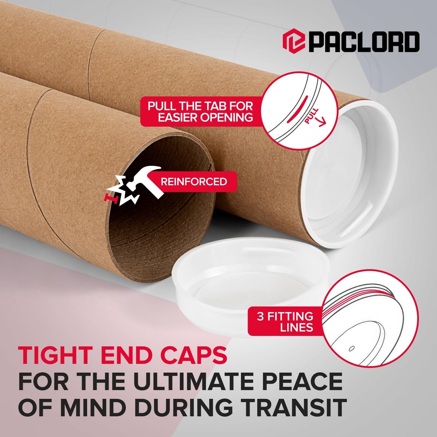 3" x 36" Heavy-Duty Reinforced Cardboard Mailing Tube, Pack of 4 Tubes with 8 Caps – Secure USPS Approved – Great for Shipping and Storing of Prints, Artwork, Posters or Documents