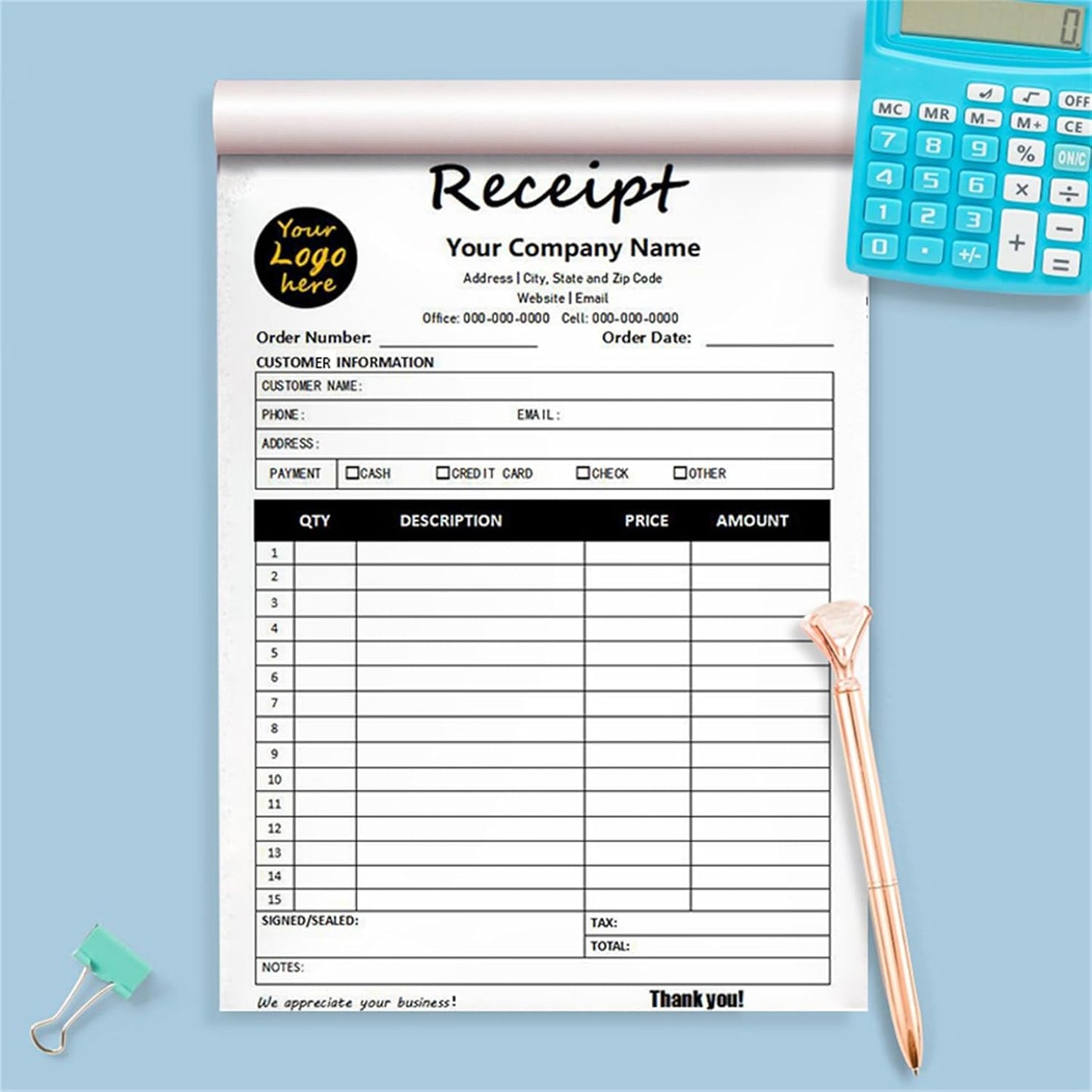 Custom Invoice Book in 3-Part /2-Part Receipt Book with Carbon Copies Personalized Carbonless Service Invoice Form Books Sales Order Book with Company Name Logo Address,D-Receipt Book with Logo