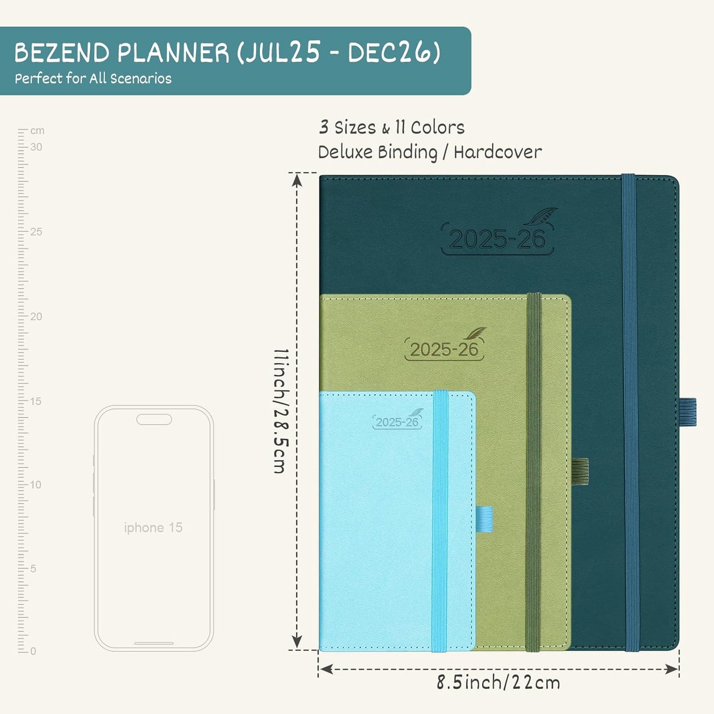 BEZEND Planner 2025-2026 Weekly and Monthly, 8.5" x 11" Academic Calendar (Jul 25-Dec 26) Vertical Daily Appointment with Hourly Timeslot & Monthly Tab, PU Leather Hardcover - Blueberry