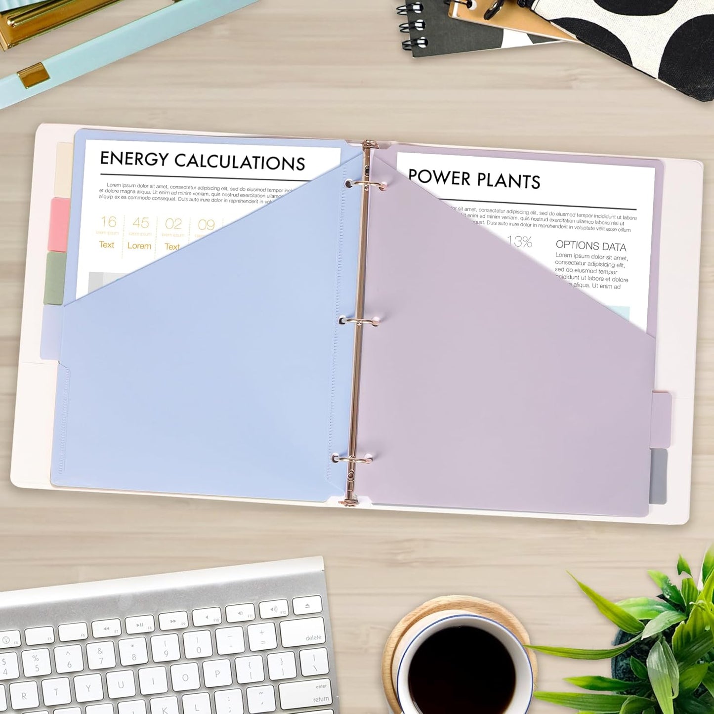 H4D 6-Tab Dividers for 3 Ring Binder, Plastic Dividers with Two Pockets, Letter Size, Morandi Colors, 2 Set