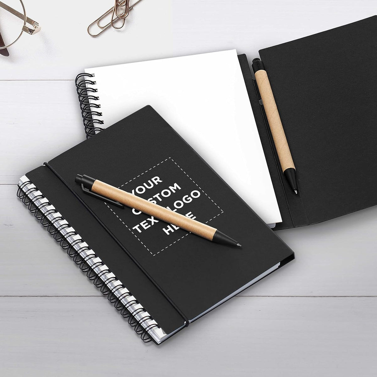 DISCOUNT PROMOS Custom Spiral Notebooks with Elastic Closure Set of 10, Personalized Bulk Pack - Perfect for School, Office, Business and More - Black