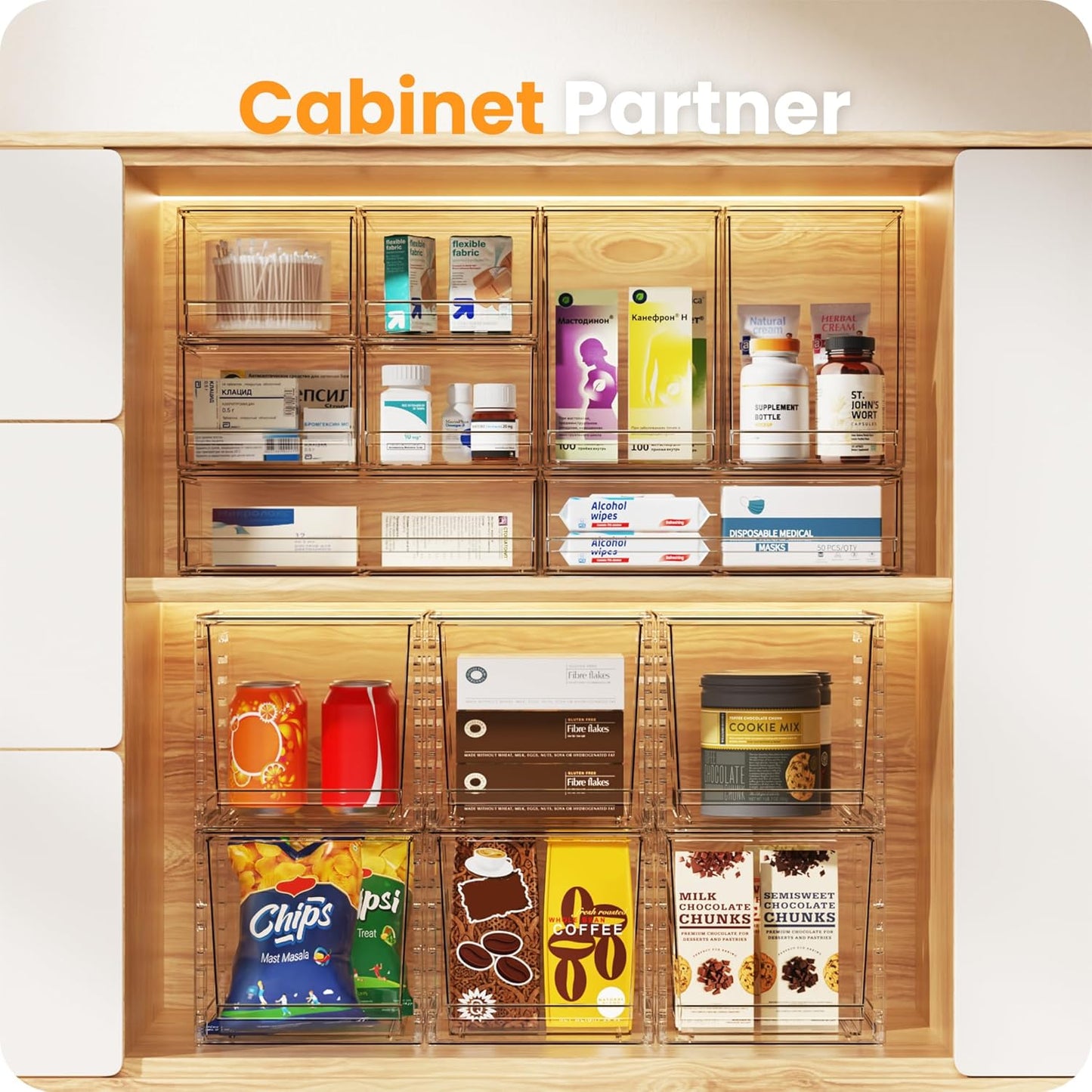 A-LuGei γπ°π£ππ¦γ Acrylic Stackable Storage Drawers, 11.8" W Makeup Organizer, Bathroom Organizer and Storage, Plastic Storage Bins for Kitchen Cabinet Pantry Medicine Fridge