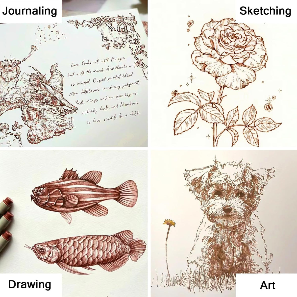 Muchcute Micro Fineliner Drawing Art Pens: 6 Sepia Fine Line Waterproof Ink Set Artist Supplies Brown Archival Inking Marker Liner Sketch Outline Manga Anime Gifts Sketching Watercolor Zentangle Stuff