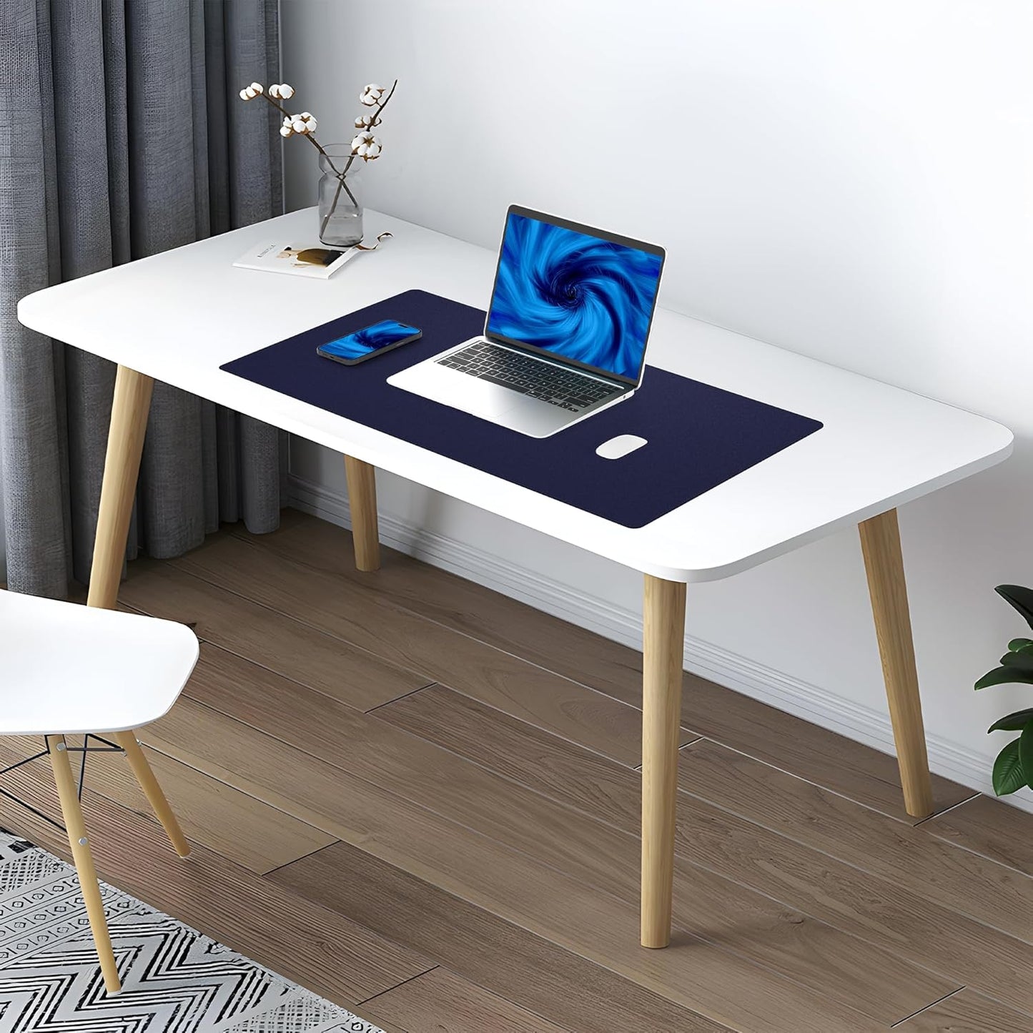 AFIING Dual-Sided Desk Pad, Natural Cork & PU Leather Large Mouse mats for Office and Home Work, Desk Protector Non-Slip, Waterproof, Easy Clean (Blue, 23.6" x 13.7")