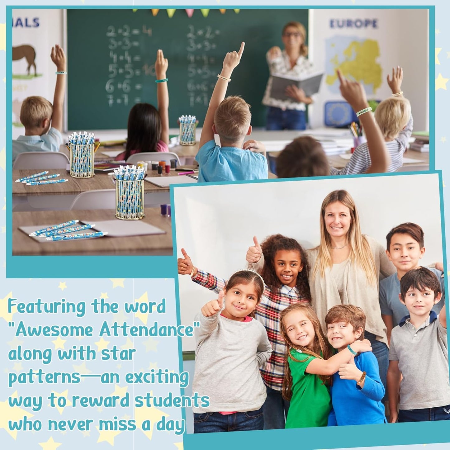 100 Pcs Awesome Attendance Wristbands for Students, Perfect Attendance Awards for Classroom Prizes, Unisex Stretch Silicone Motivational Wristbands for Student from Teacher Classroom Prizes