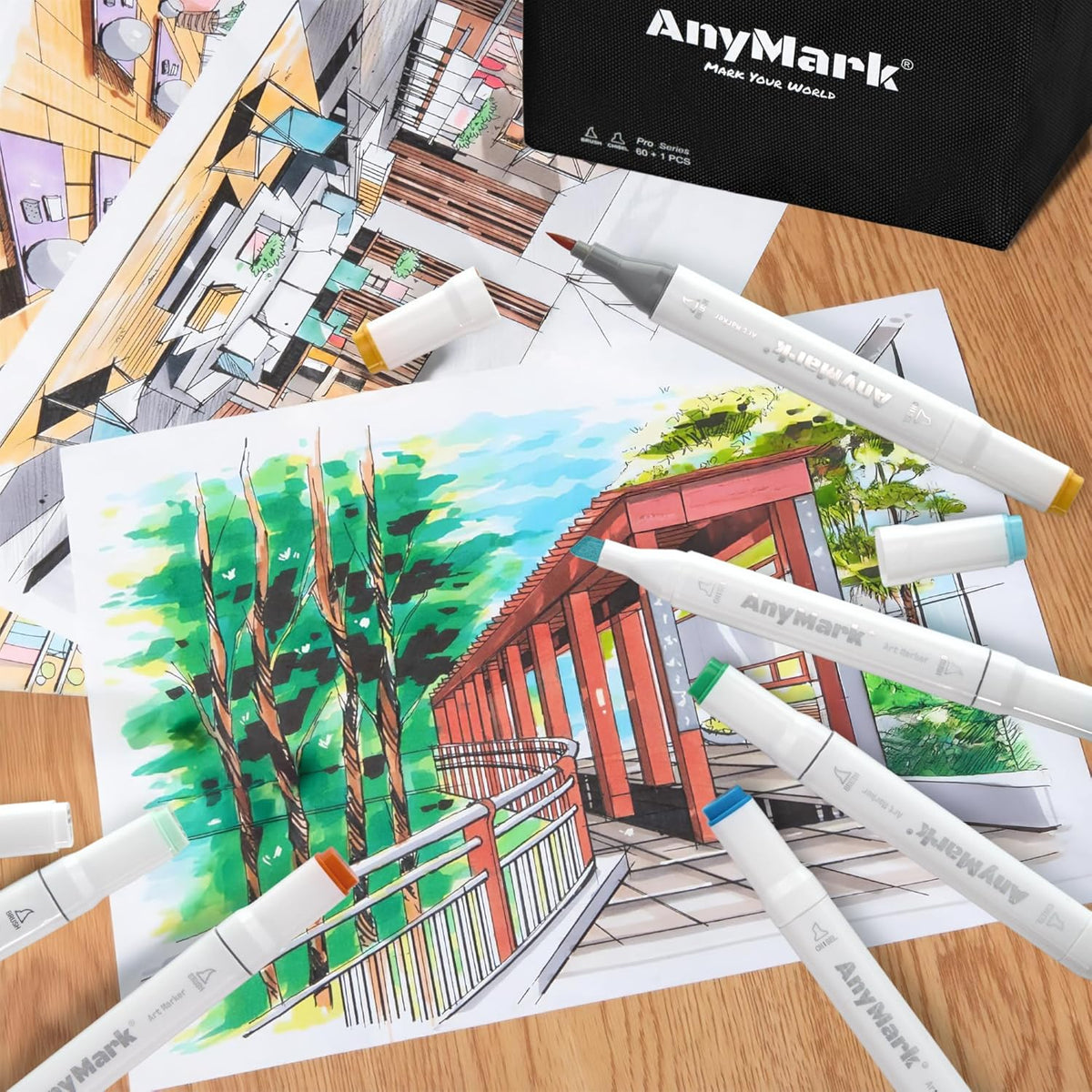 AnyMark Alcohol Markers Brush Tip, 120+1 Colors Dual Tip Brush & Chisel Alcohol-Based Art Markers Set with Case for Kids Adult Artists Drawing Coloring