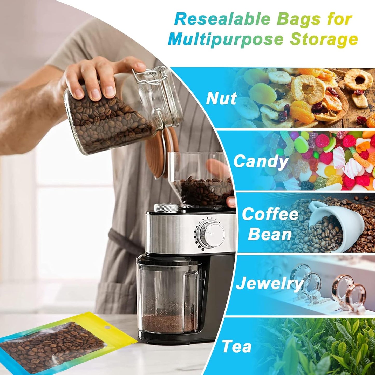 100 Pcs Resealable Mylar Bags, Gradient Color Food Storage Bags, Zip Bag Foil Bags Packaging Pouch for Food Storage, Sample, Small Business (Yellow Blue, 5.9 X 8.6 Inch)