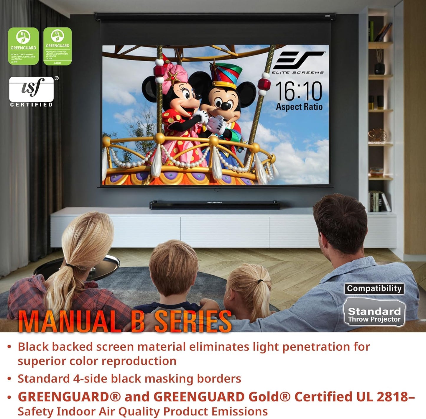 Elite Screens Manual B, 100-INCH 16:10, Manual Pull Down Projector Screen 4K / 8K Ultra HDR 3D Ready Auto-Lock Mechanism, 2-YEAR WARRANTY, M100X