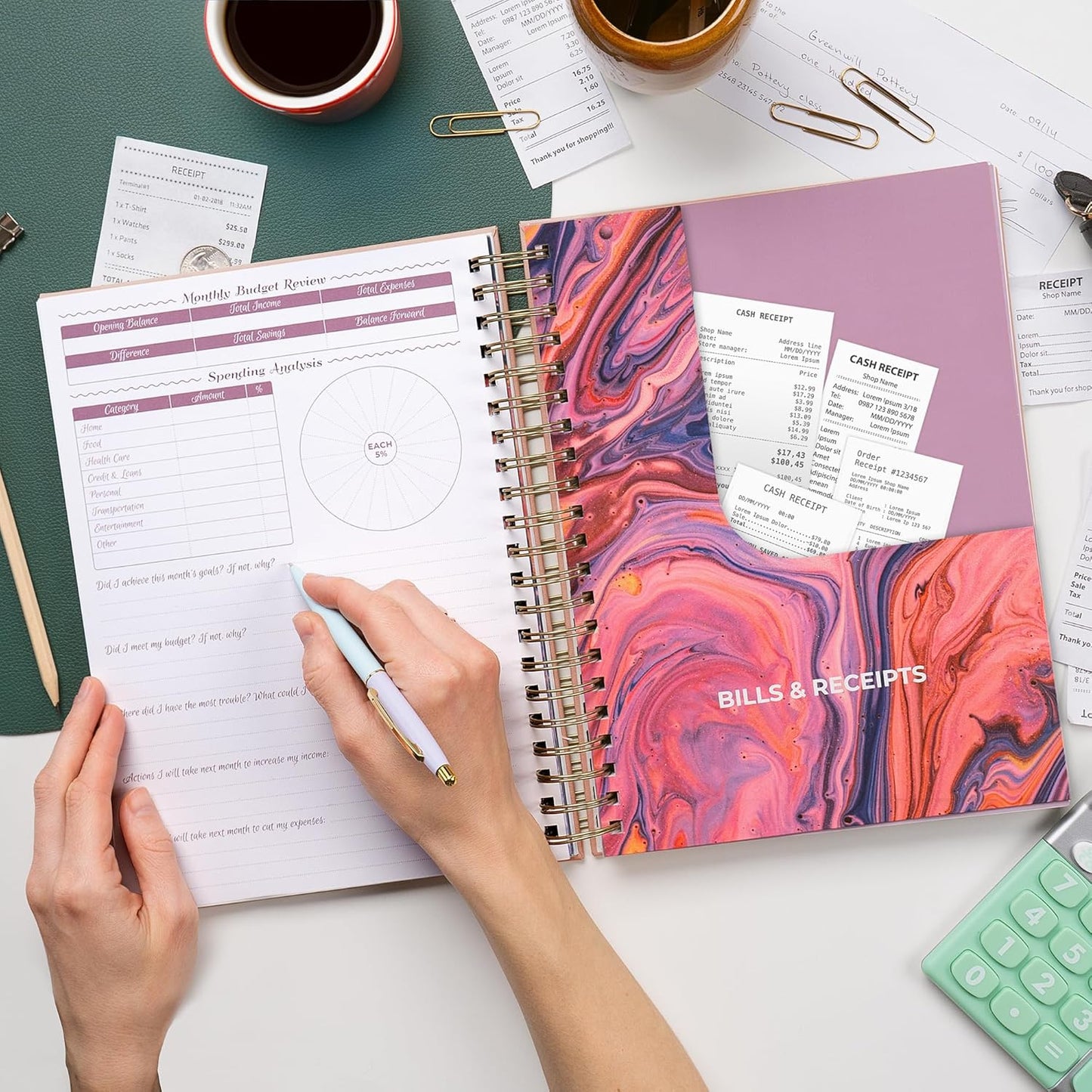 GoGirl Budget Planner & Monthly Bill Organizer – Monthly Financial Book with Pockets. Expense Tracker Notebook Journal, Large (Rose Gold)