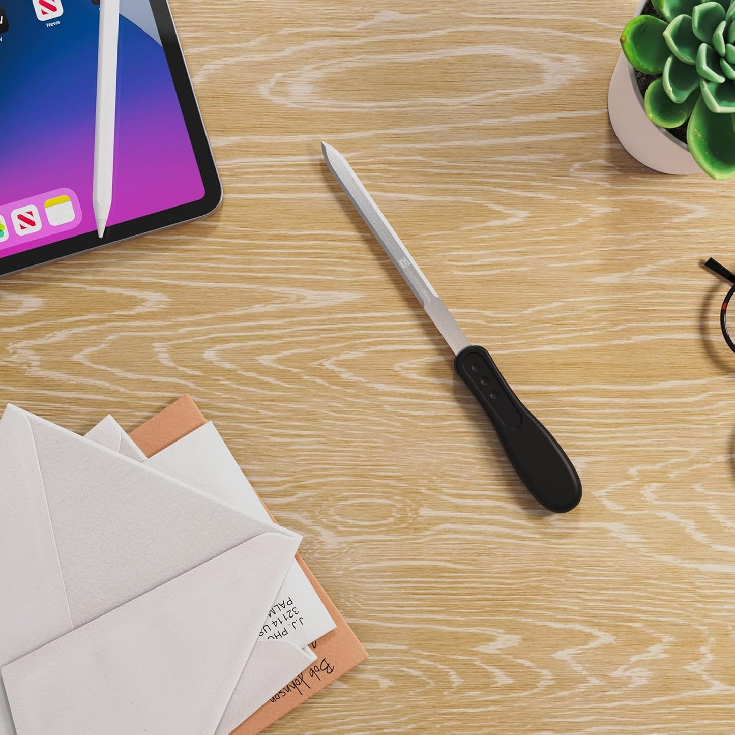 Uncommon Desks Office Letter Opener - Stainless Steel Knife-Edge Blade, Ergonomic Grip Handle (Black, 3 Pieces)