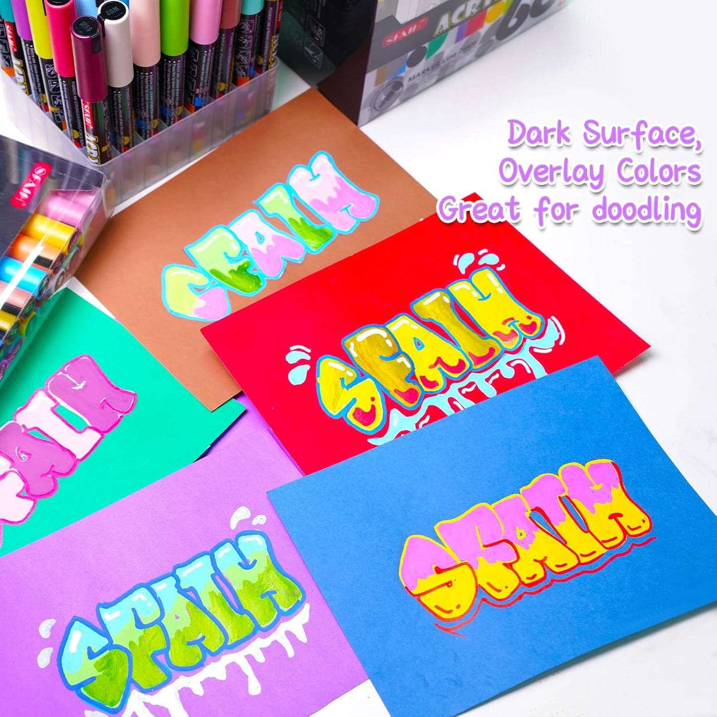 SFAIH Halloween Acrylic Creative Markers - 36 Colors 3mm Replaceable Nibs, Ultra-High Coverage, Large Ink Capacity, Drawing Markers for Pumpkin Painting, Graffiti Wood Fabric Rock Glass DIY Crafts