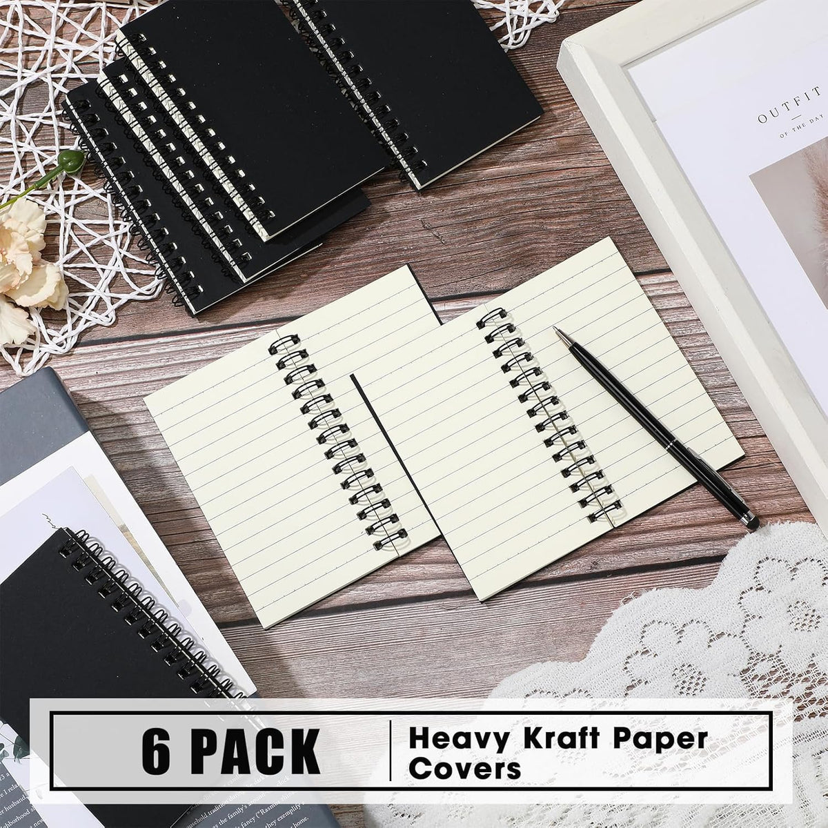 Jutom 6 Pcs Small Spiral Notebooks Memo Pads 3x5 Bulk Small Pocket Notebooks Mini Notepads with Lined Pages Mini Journals for Office Back to School Work Writing Supplies, 120 Pages (Black)
