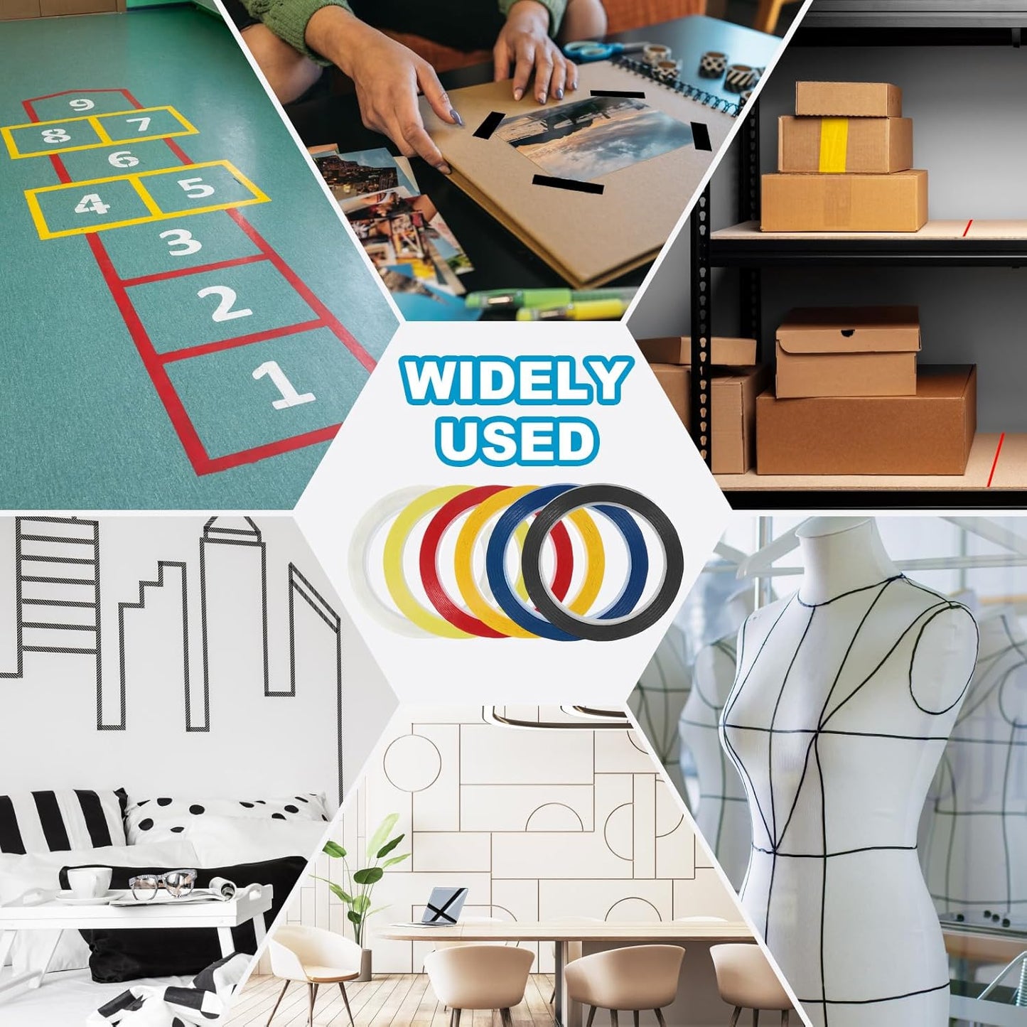 MECCANIXITY Whiteboard Tape 3/8" x 72 Yard Pinstripe Graphic Chart Line Grid Marking Tapes for Classroom Office Dry Erase Board Art, Dark Yellow, Pack of 3