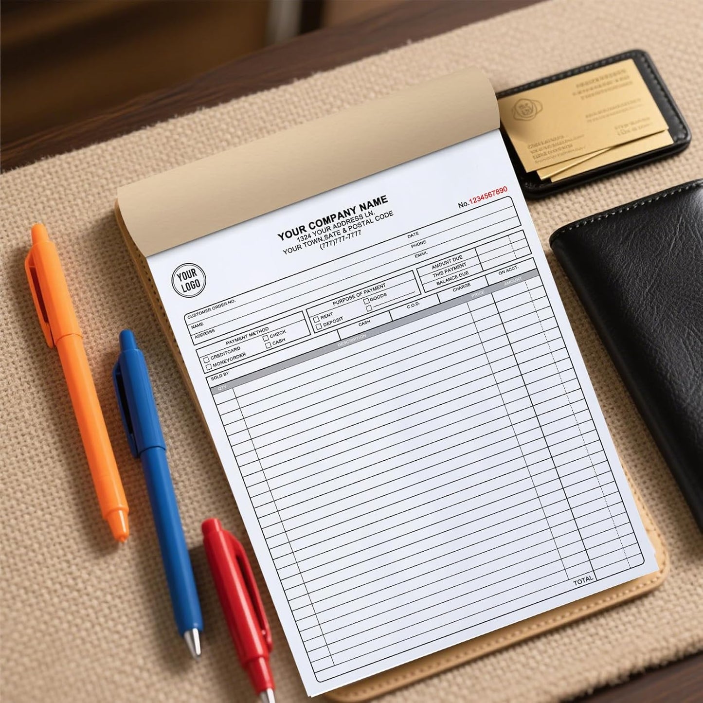 Custom 5.5" x 8.5" Invoices Receipts Carbonless Books in 2-Part Duplicate Personalized Company Address Name Phone Number 100 Sets