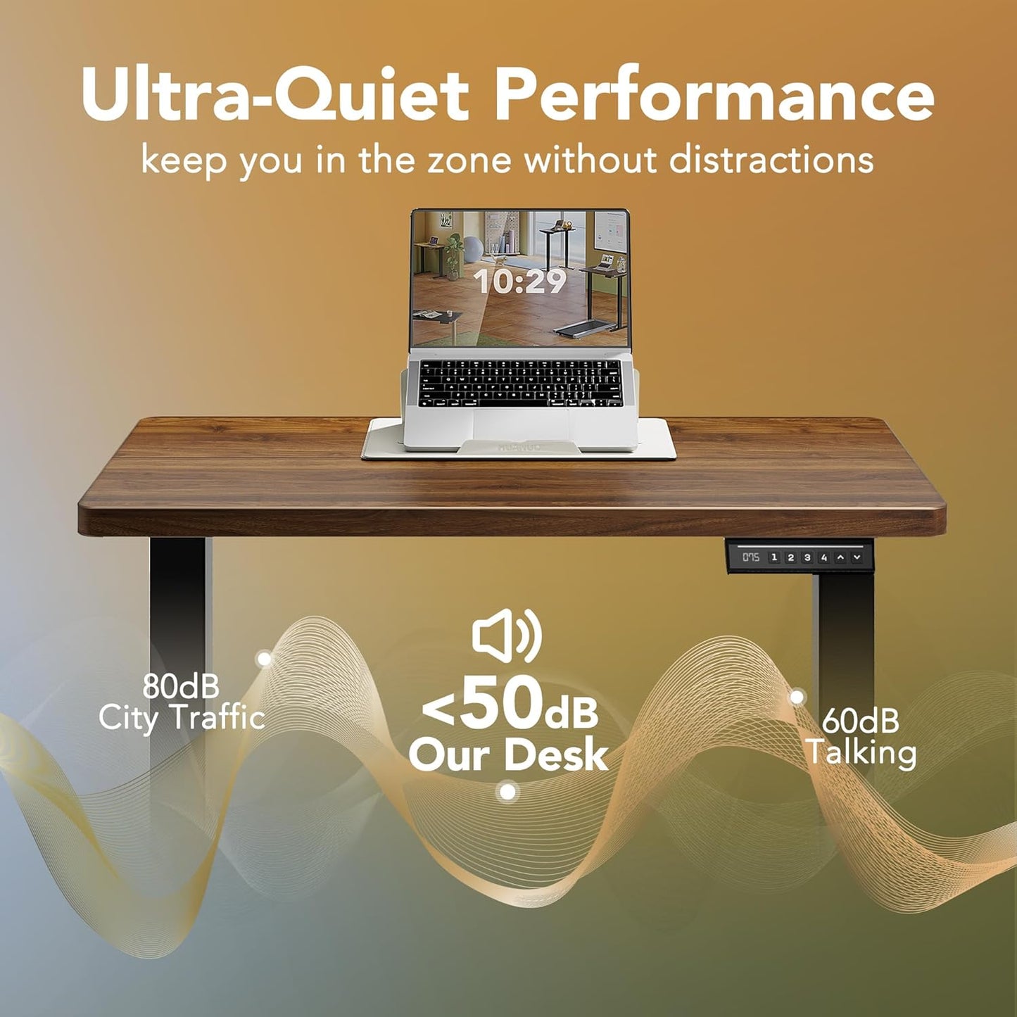 HUANUO 43 x 24 inch Electric Standing Desk Adjustable Height, 4 Memory Height Settings, Sit Stand Up Desk for Home Office & Computer Workstation, Black Walnut