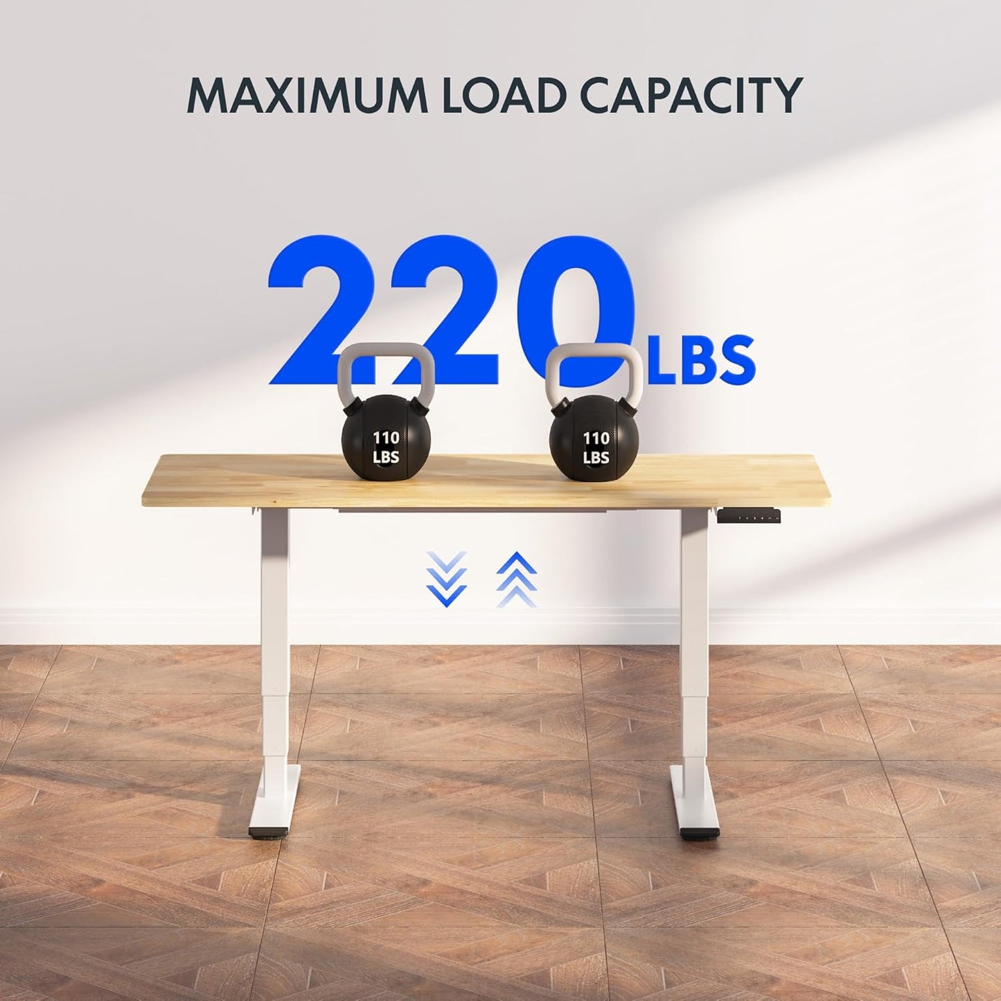 FLEXISPOT E6 Essential Solid Rubber Wood 3 Stages Dual Motor 71x30 Inch Electric Height Adjustable Standing Whole-Piece Board Desk Sit Stand Up Desk (White Frame + Solid Wood Desktop)