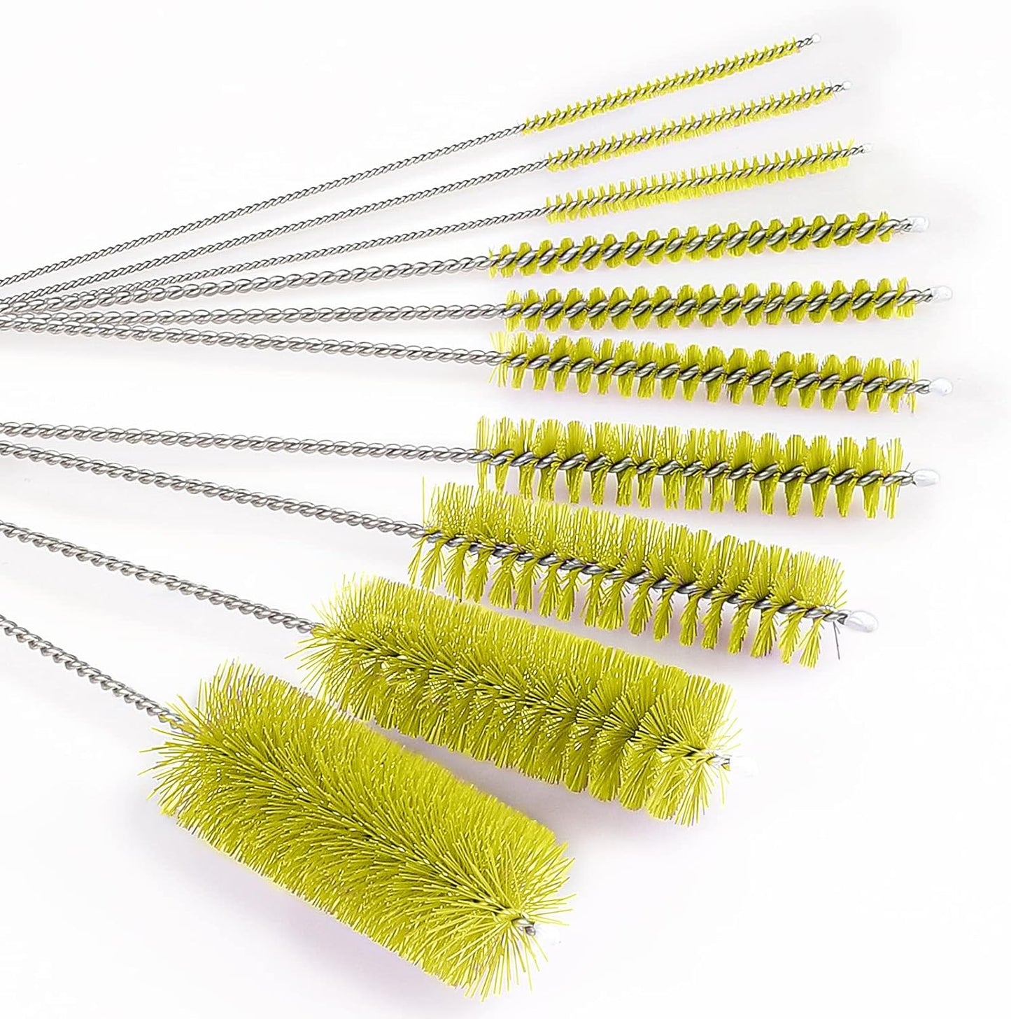 CiaraQ Bottle Cleaning Brushes, 8 Inch Nylon Tube Brush Set, Cleaner for Narrow Neck Bottles Cups with Hook, Set of 10pcs. Yellow