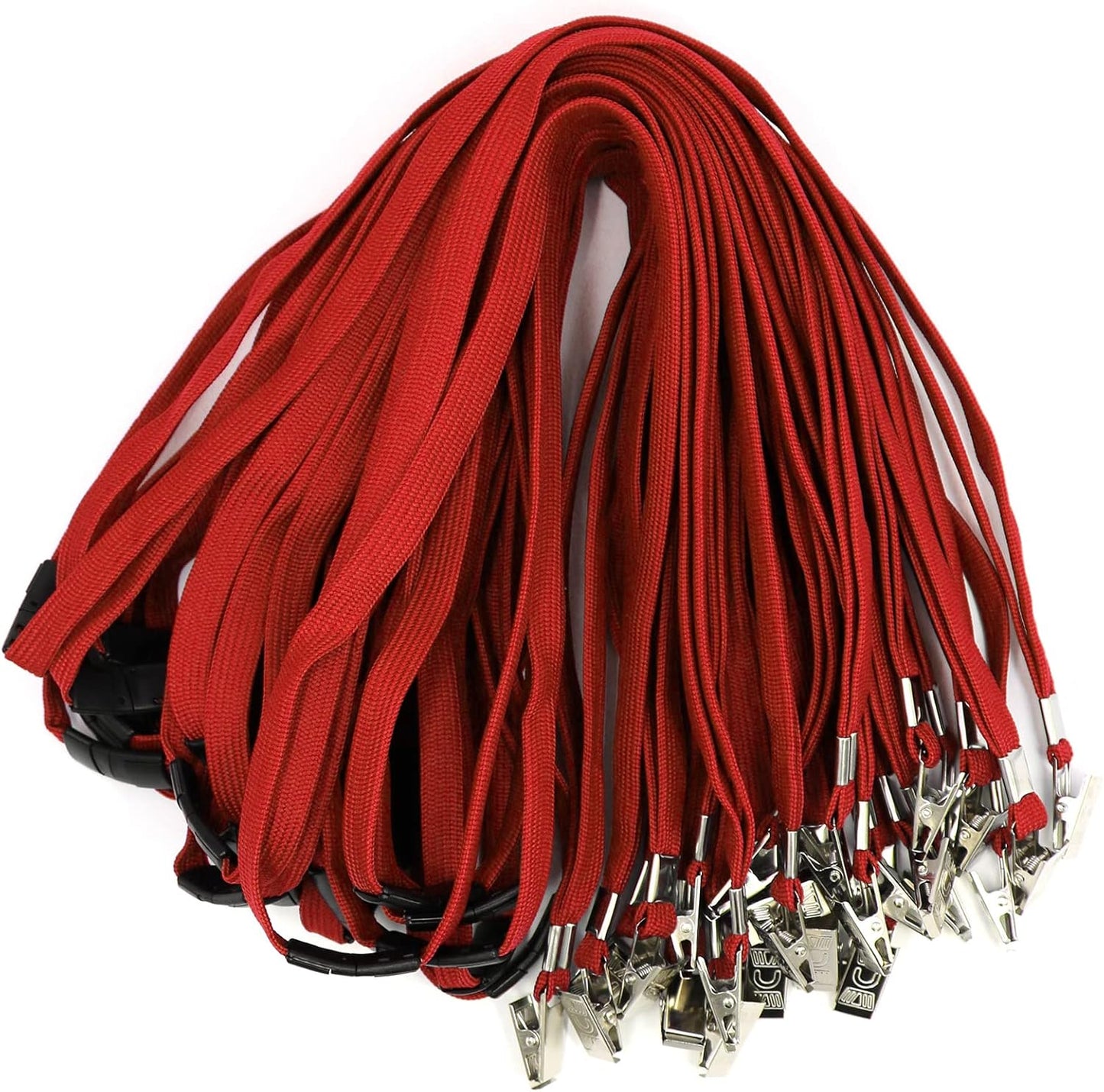 Ollain Lanyard with Safety Breakaway Buckle 50 Pack Lanyards Badge Clip Bulk Flat Lanyards for Id Badges Name tag (Red)