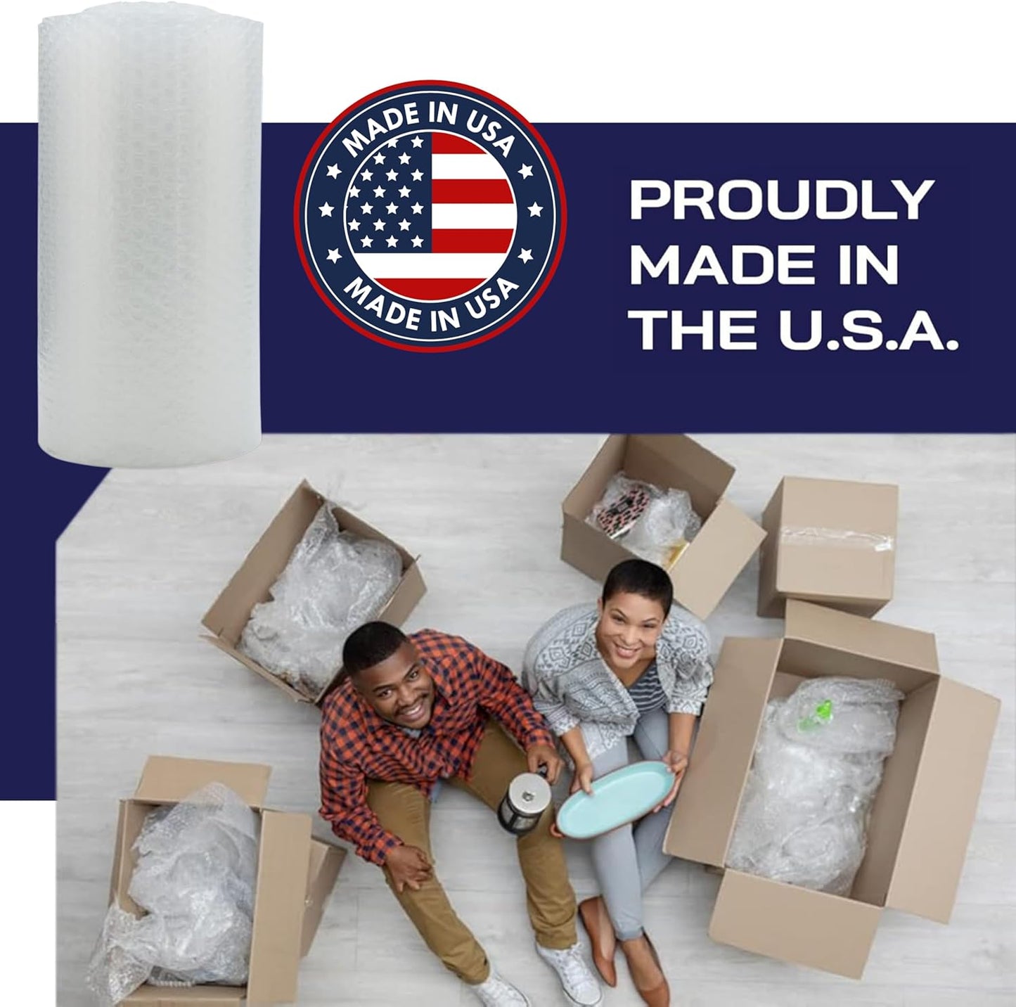 Protective Bubble Roll Wrap - 65FTx12IN Clear, 1/2" Dense Large Bubble Cushioning for Fragile Items, Dish Packing & Packaging Supplies Shipping & Storage - Perforated Every 24IN (2 Pack)