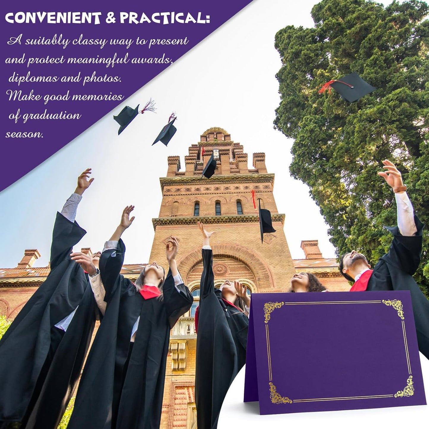 Fainne 120 Packs Certificate Holders Bulk, Diploma Covers Gold Foil Border, Document Covers for Letter Size 8.5x11 Award Certificates, Cardstock, Document Papers, Paper Card Stock(Purple)