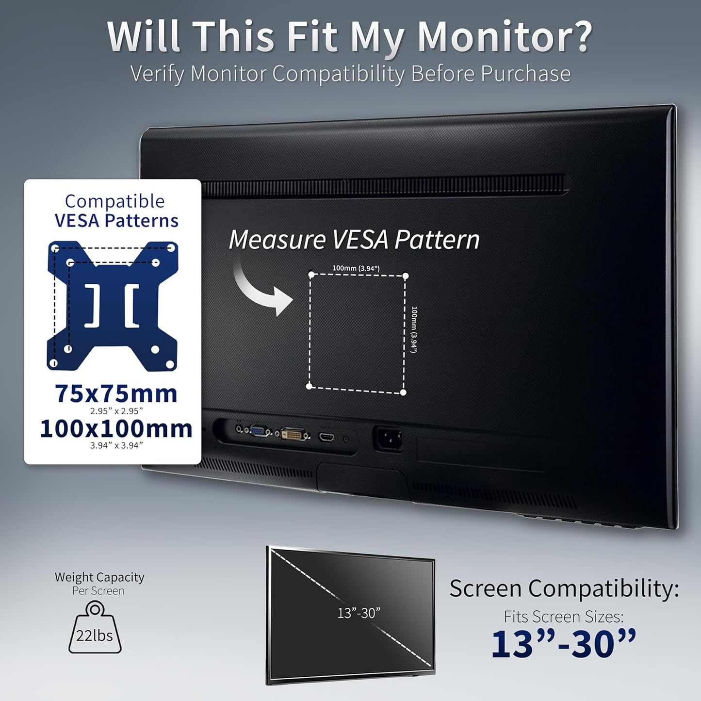 VIVO Dual Monitor Desk Mount, Holds 2 Computer Screens up to 30 inches and 22lbs Each, Heavy Duty Fully Adjustable Steel Stand with C-Clamp and Grommet, Black, STAND-V002