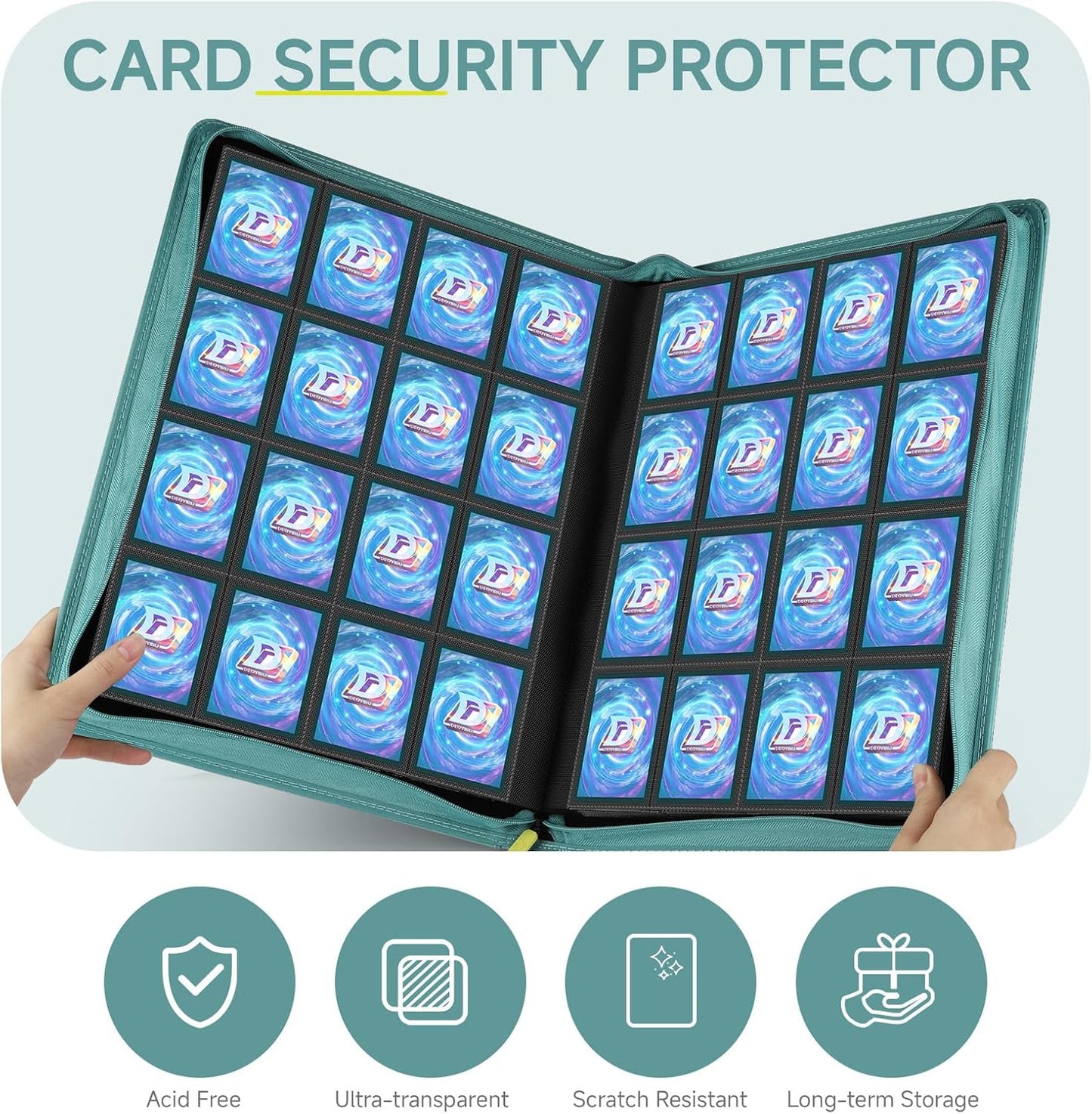 Card Binder with 1024 Cards,16 Pocket Trading Card Binder Includes 32 Page Storage Sleeves,Collection Card Album,Card Holder to Organize and Protect Cards,Green