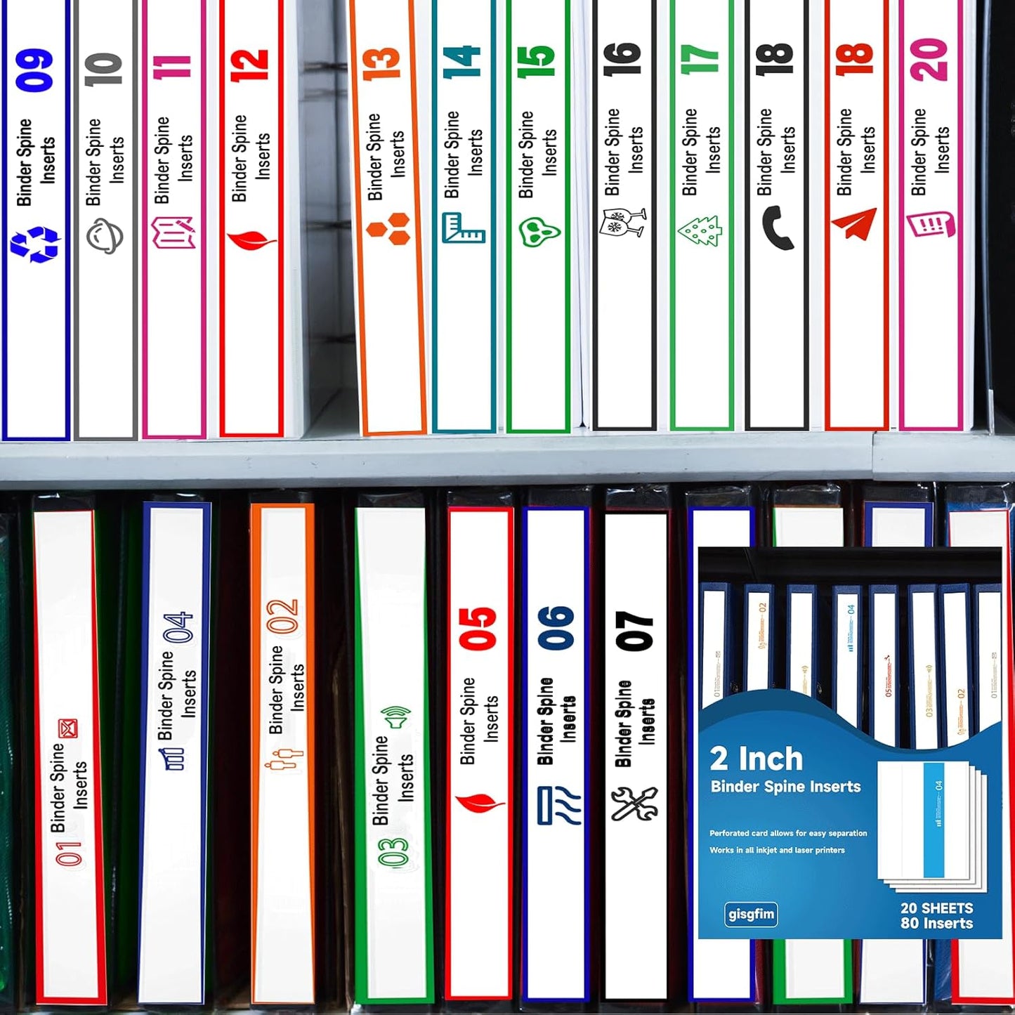 gisgfim 20 Sheets Binder Spine Inserts 2 Inch Spine Width White Binder Labels 92LB Printable Side Identifiers for Inkjet Laser Printers Cardstock View Binders Labels 4 Inserts/Sheet