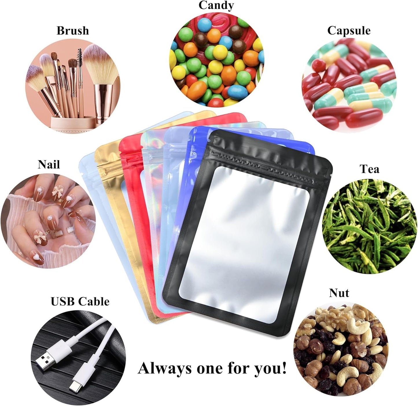 Resealable Mylar Pouch Bag Great for Office Home Party Favor Food Storage (100PCS, Blue Color, 2.4 x 4 inch)