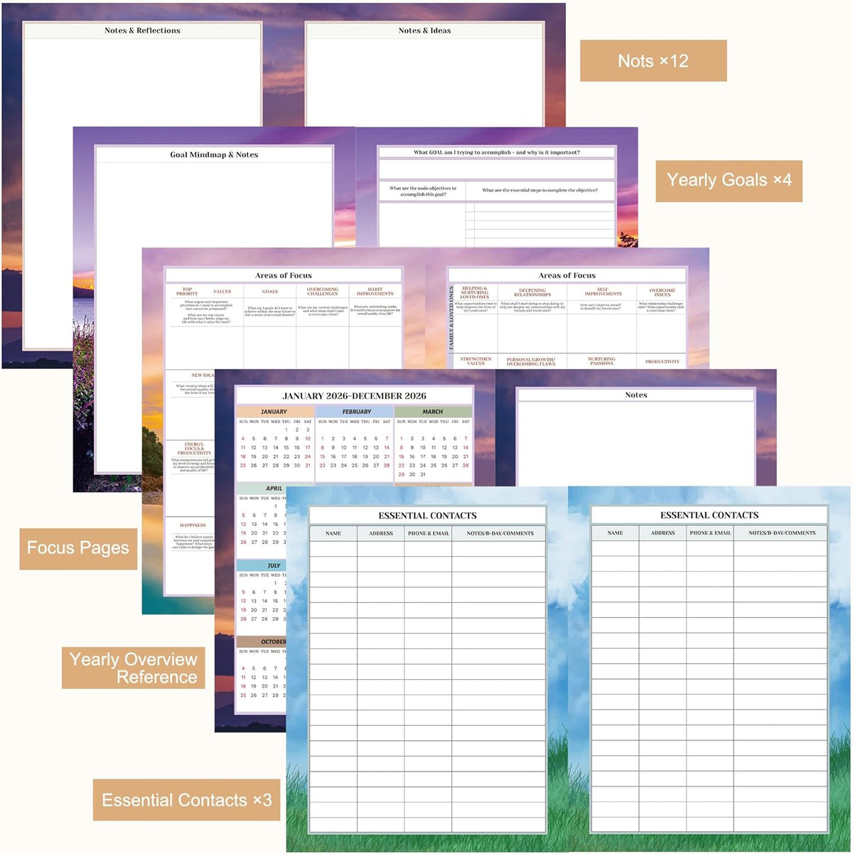 CAGIE Planner 2026 Monthly (Jan. 26-Dec. 26), 12 Month Academic Planner 8.5"x11", Large Daily Planner with Hourly Timeslot, Monthly Tab, Spiral Binding, Bookmark
