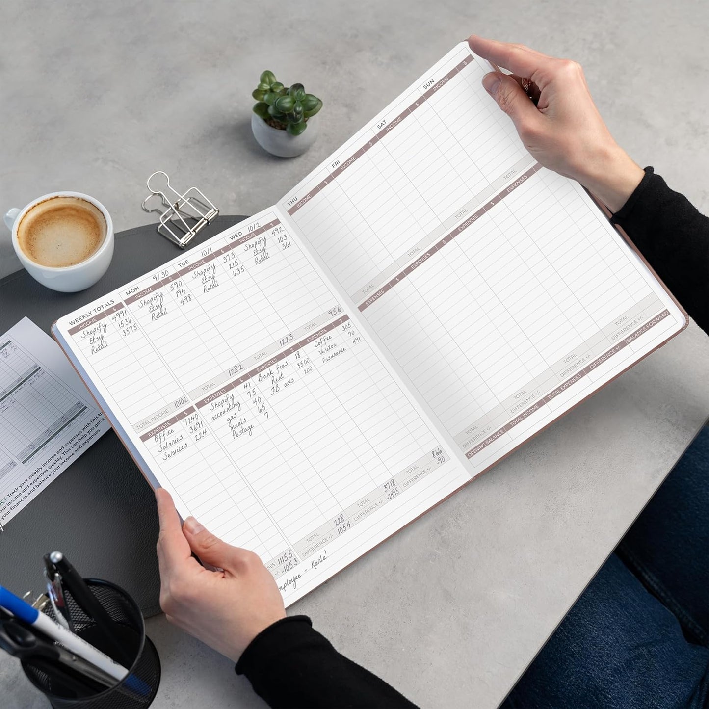 Clever Fox Income & Expense Tracker Large – Accounting & Bookkeeping Ledger Book for Small Business – 2-Year Record Notebook, A4 (Dark Terracotta)