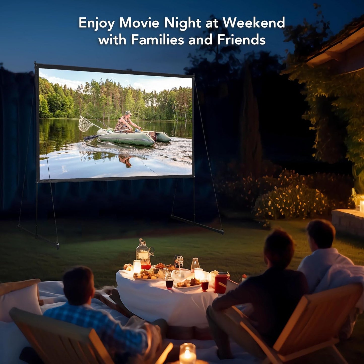 100" Detachable Projector Screen and Stand Outdoor Portable Movie Projection 16:9 4K HD Home Theater Camping Backyard Cinema with Carry Bag