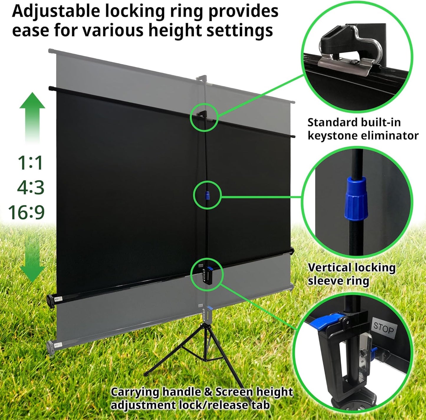 Elite Screens Tripod Series, 113-INCH 1:1, 16:9, 4:3 Adjustable Multi Aspect Ratio Portable Indoor Outdoor Projector Screen, 8K 4K Ultra HD 3D Ready, US Based Company 2-YEAR WARRANTY, T113NWS1 - White